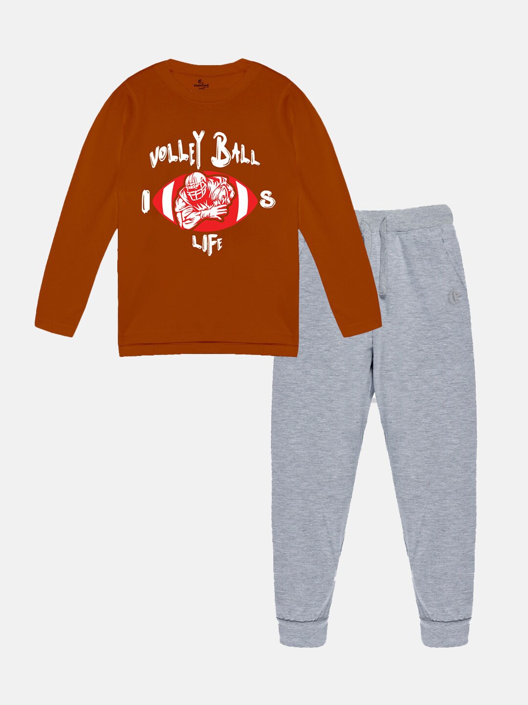

KiddoPanti Boys Graphic Printed T-shirt With Trousers, Rust