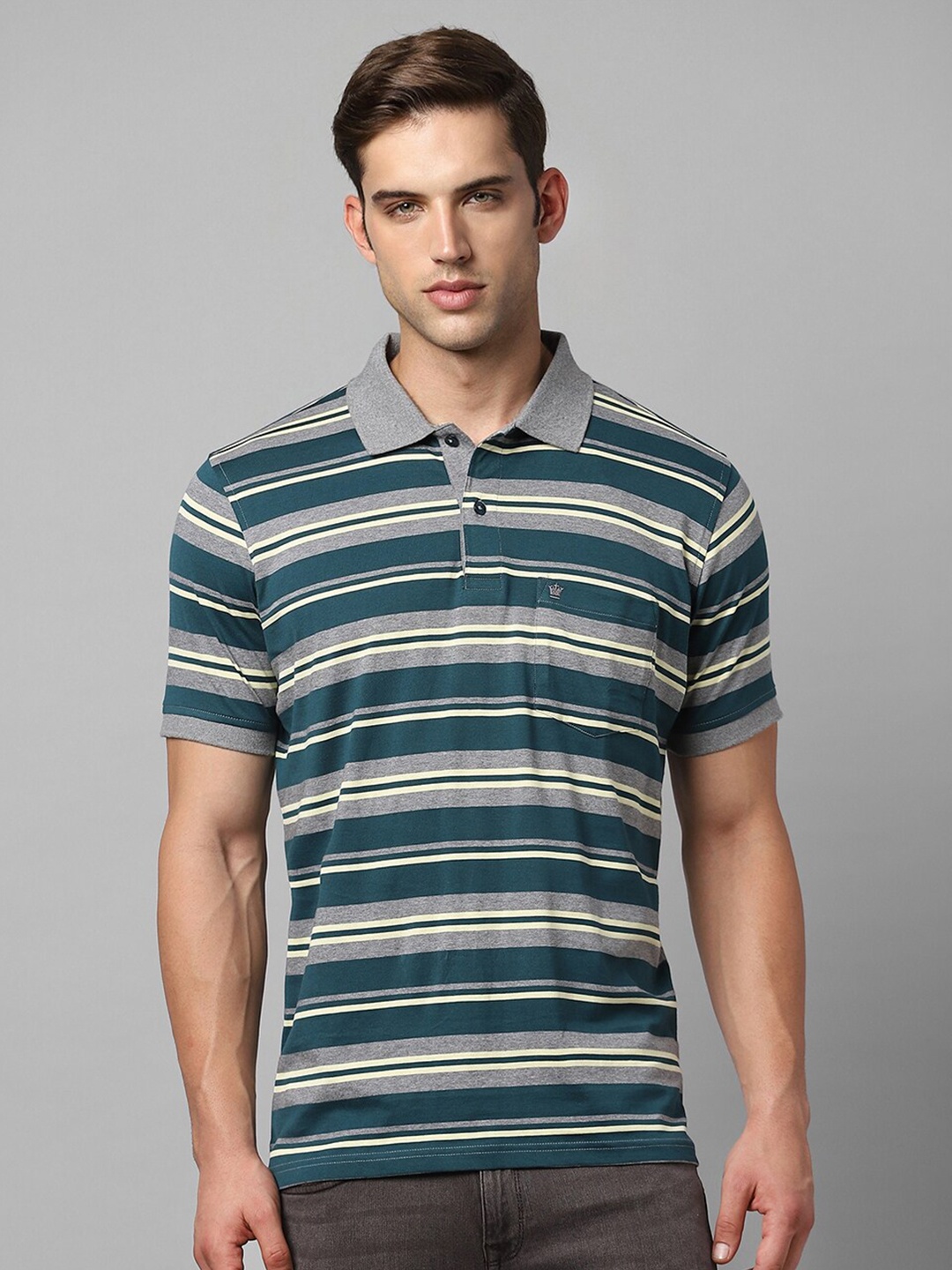 

Louis Philippe Striped Polo Collar Pure Cotton T-shirt, Blue