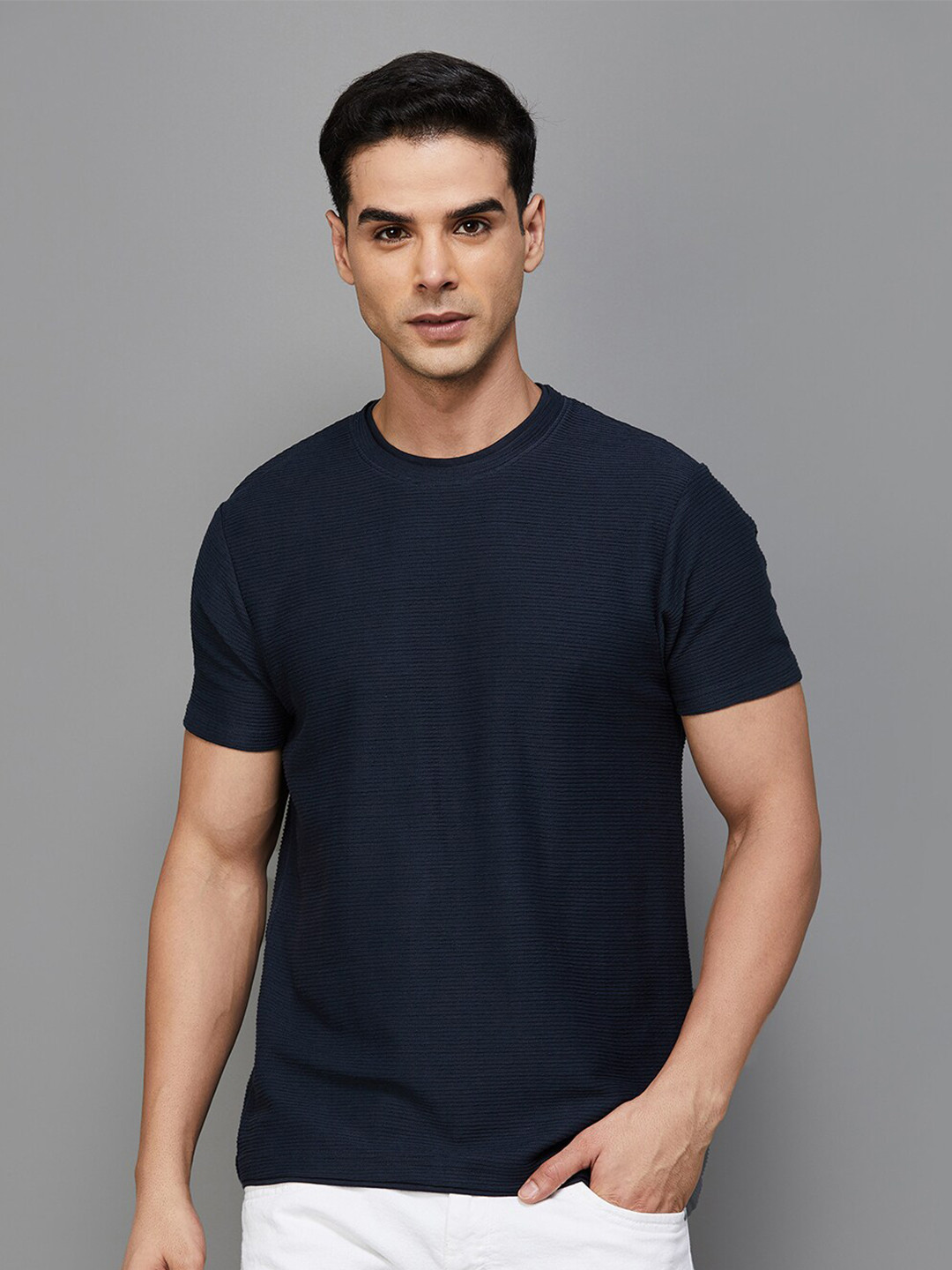 

Melange by Lifestyle Round Neck Short Sleeves Cotton T-shirt, Blue