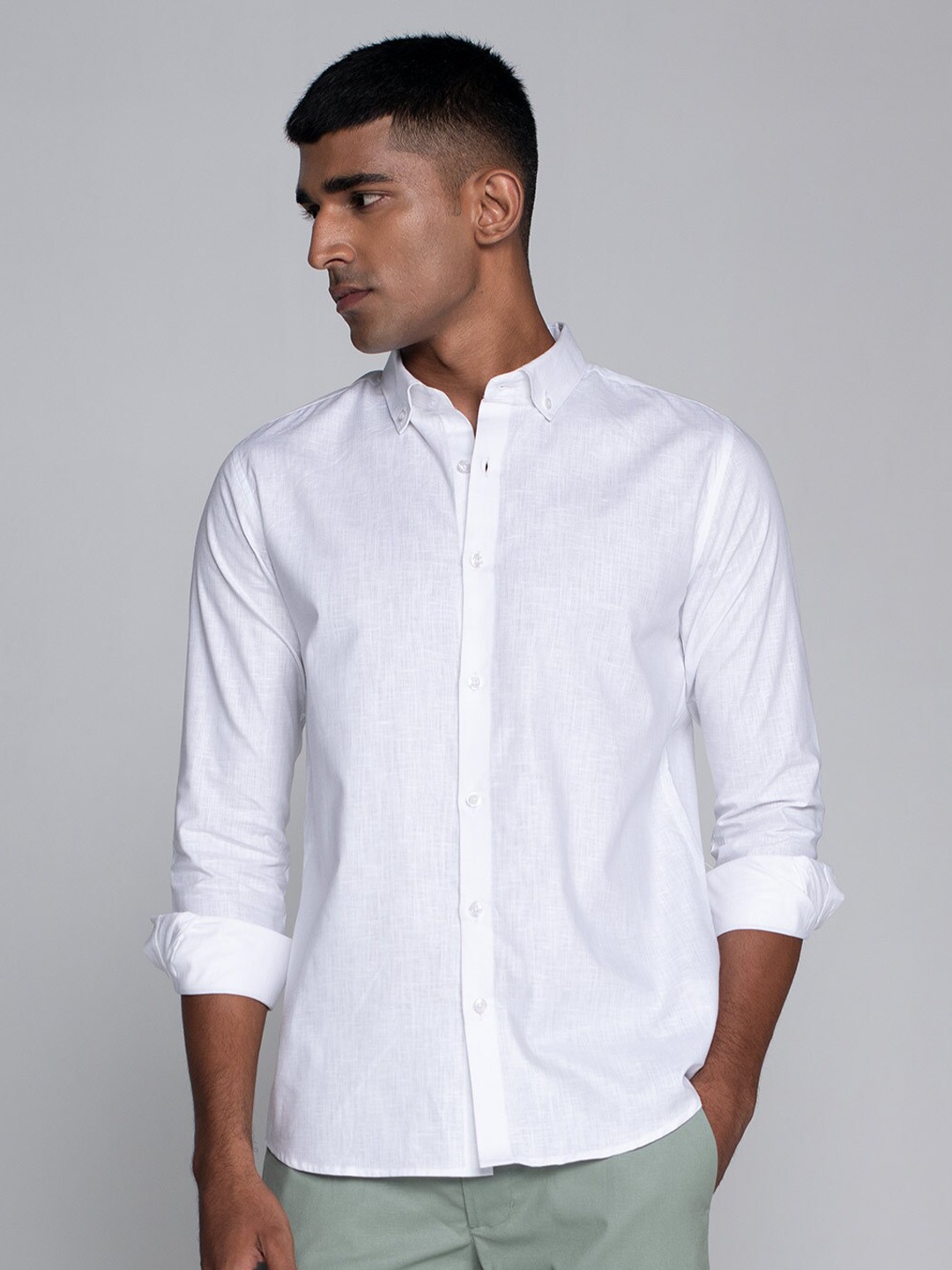 

Beyours Straight Button-Down Collar Casual Shirt, White