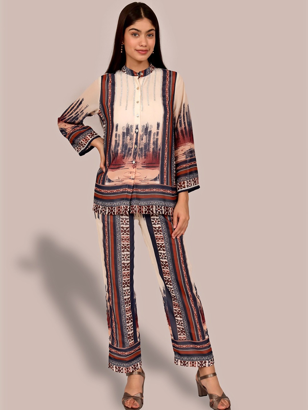 

Justin Whyte Abstract Printed Top & Trousers, Brown