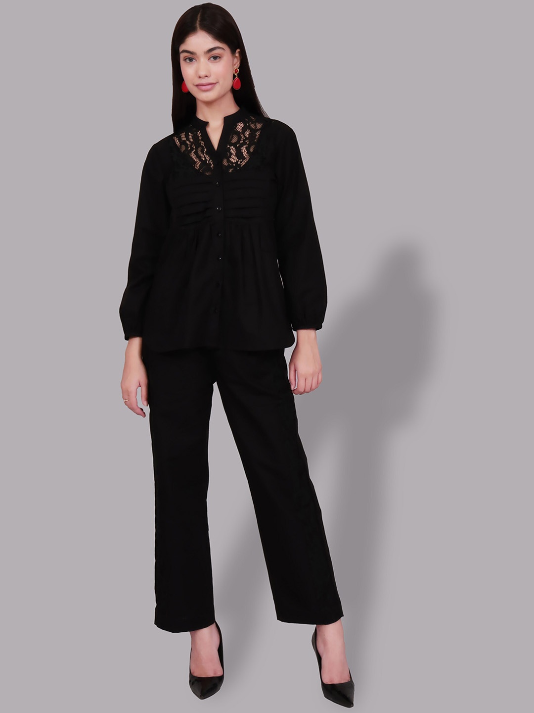 

Justin Whyte Women Self-Design Top With Trouser, Black