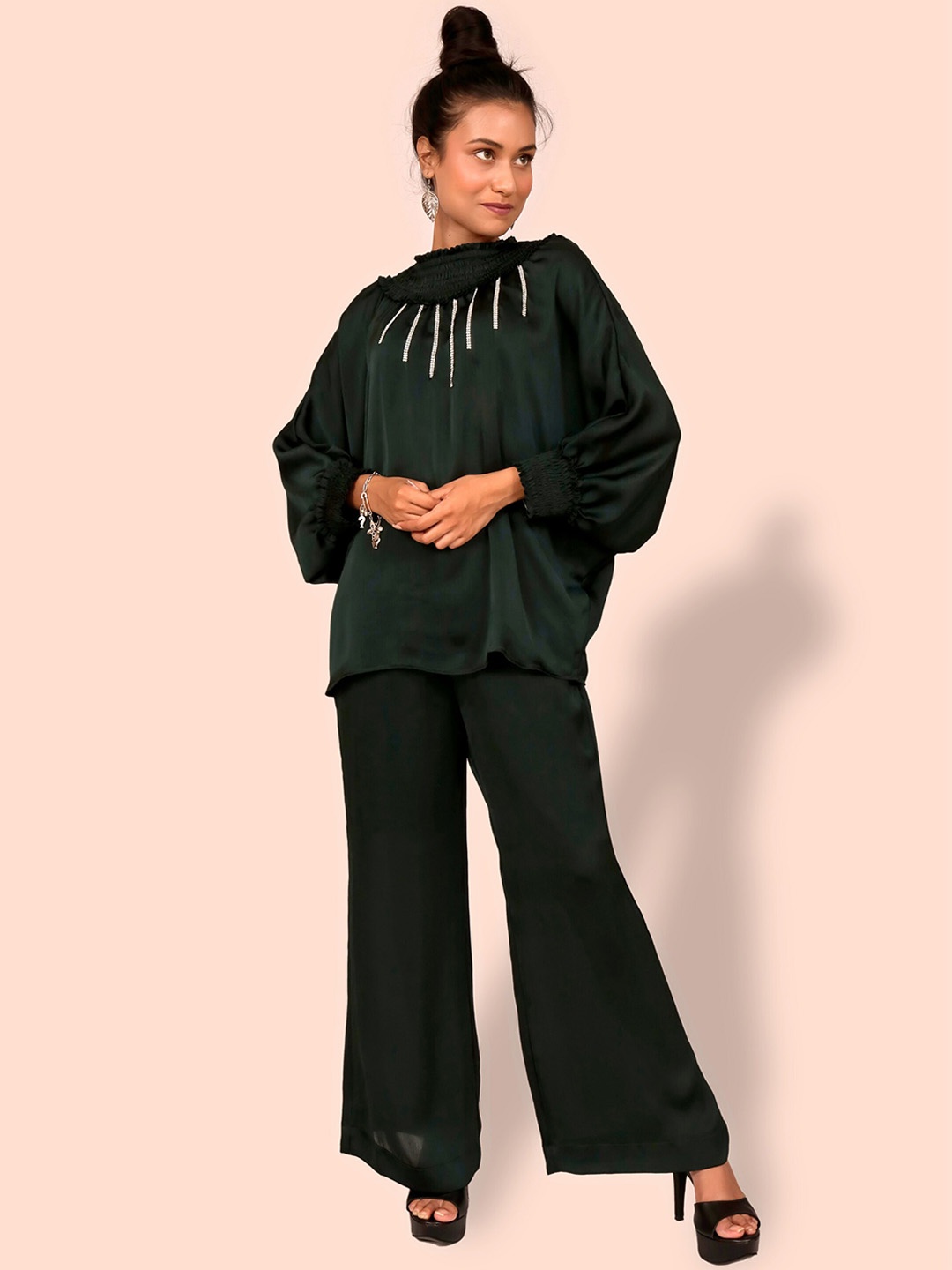 

Justin Whyte Smocked Neck Top With Trouser, Green