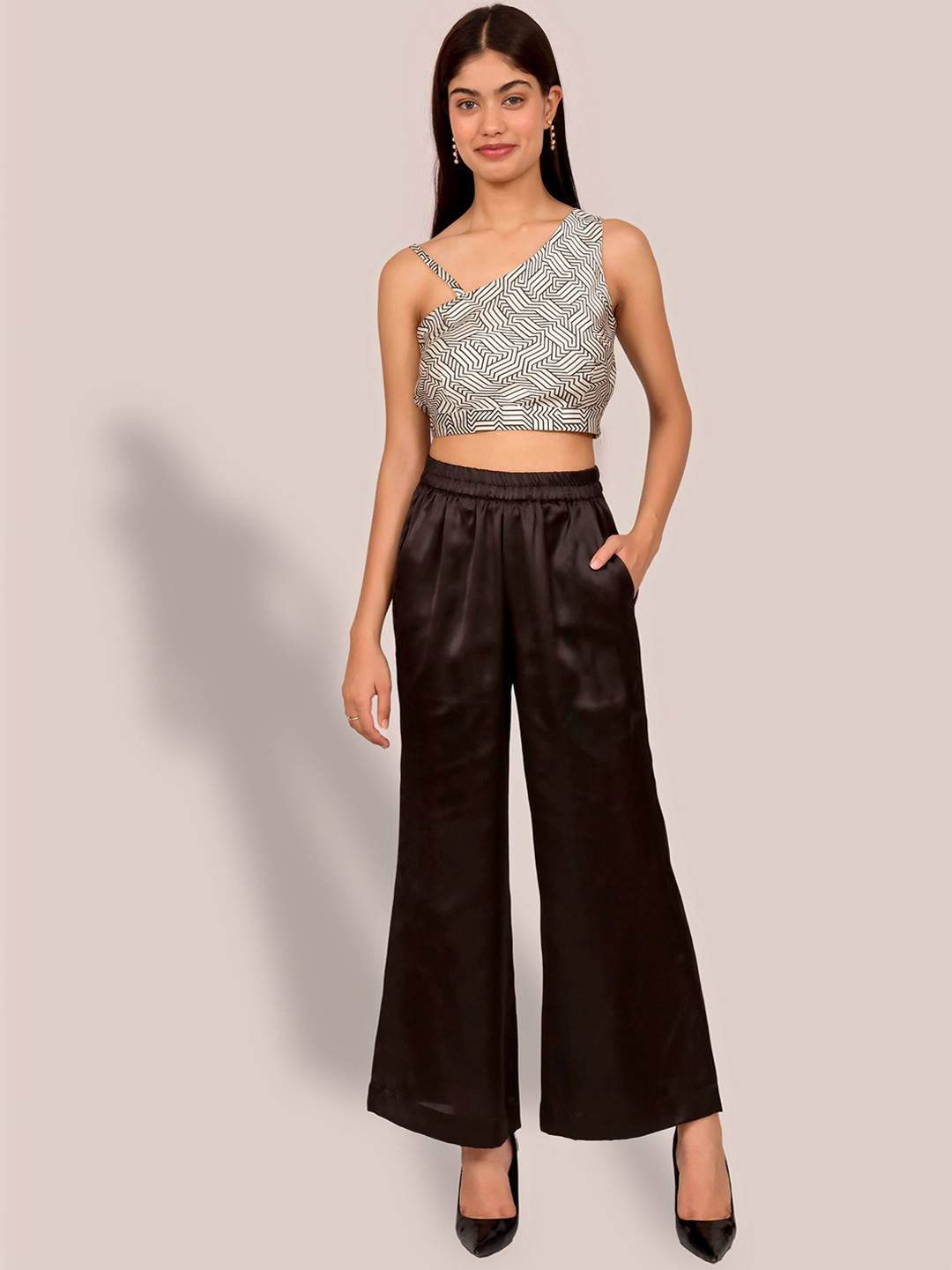 

Justin Whyte Printed Crop Top and Trousers, Off white