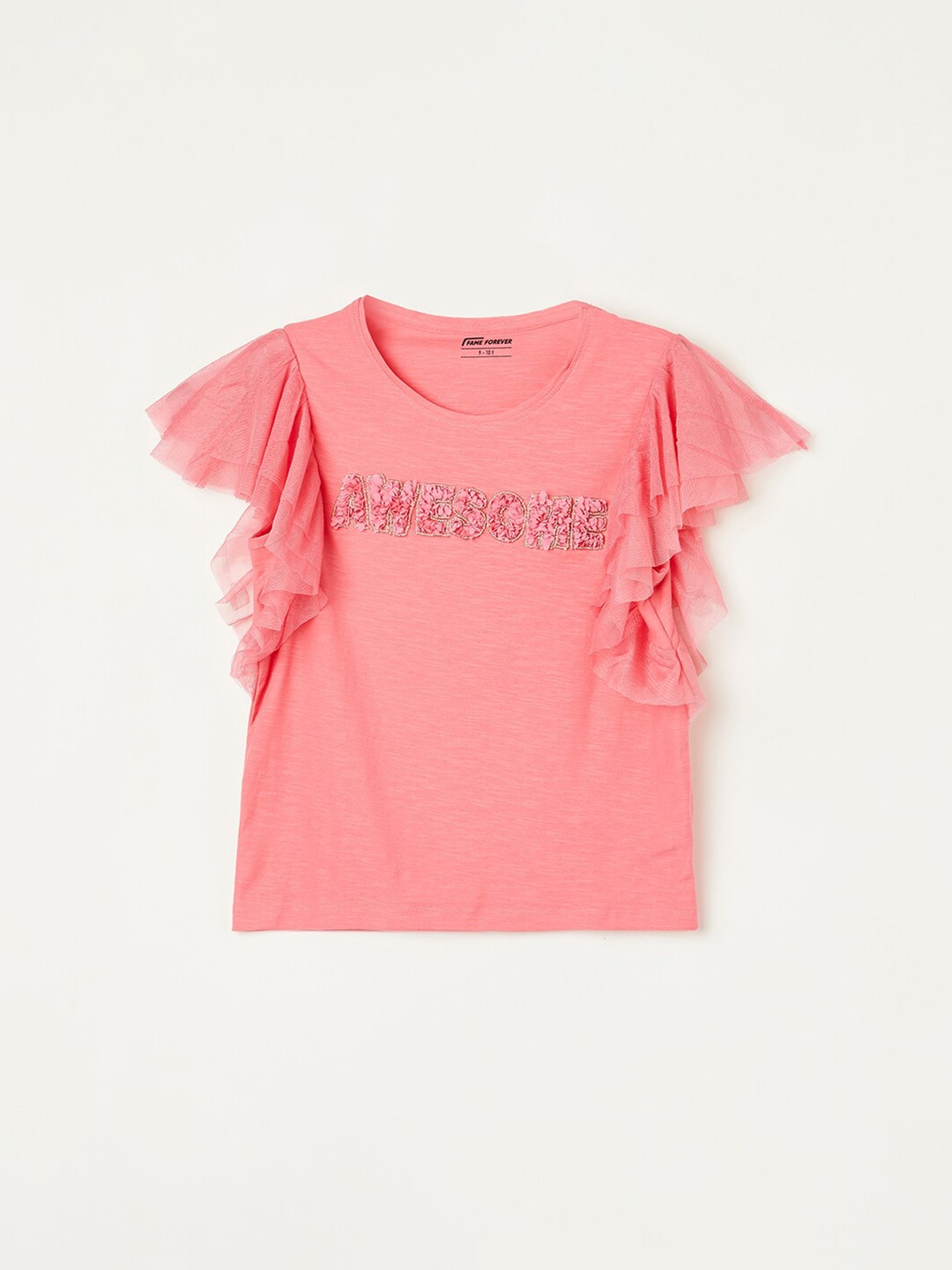 

Fame Forever by Lifestyle Girls Flutter Sleeves Embroidered Cotton Tops, Pink