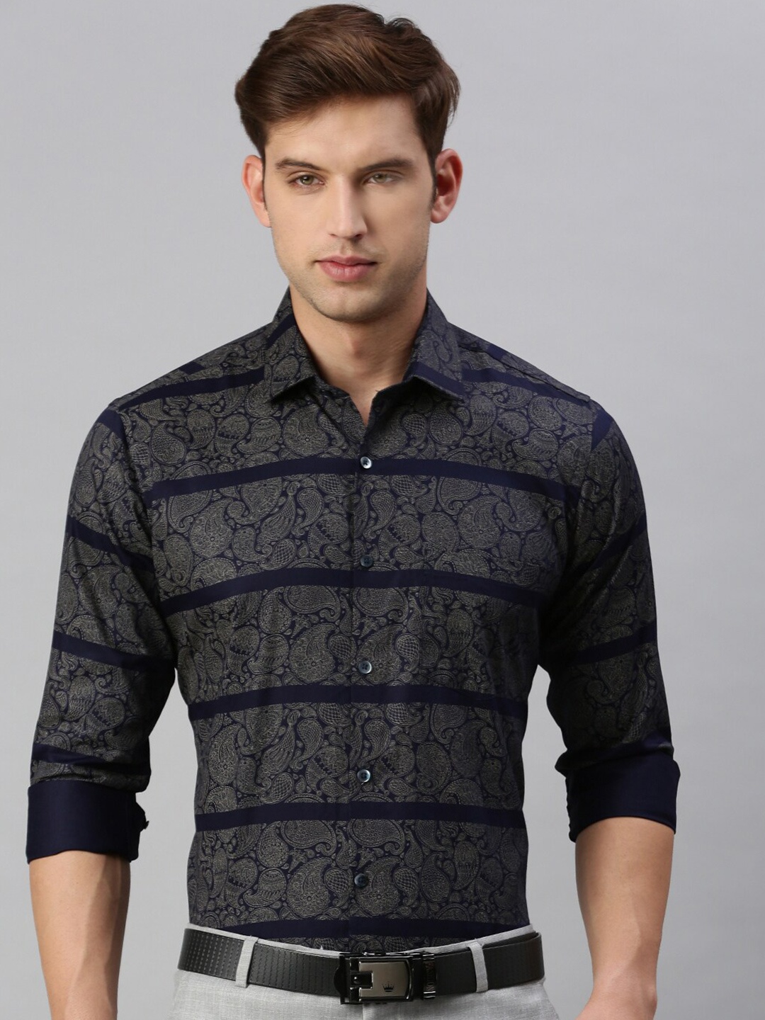 

ZEDD Paisley Printed Cotton Formal Shirt, Blue