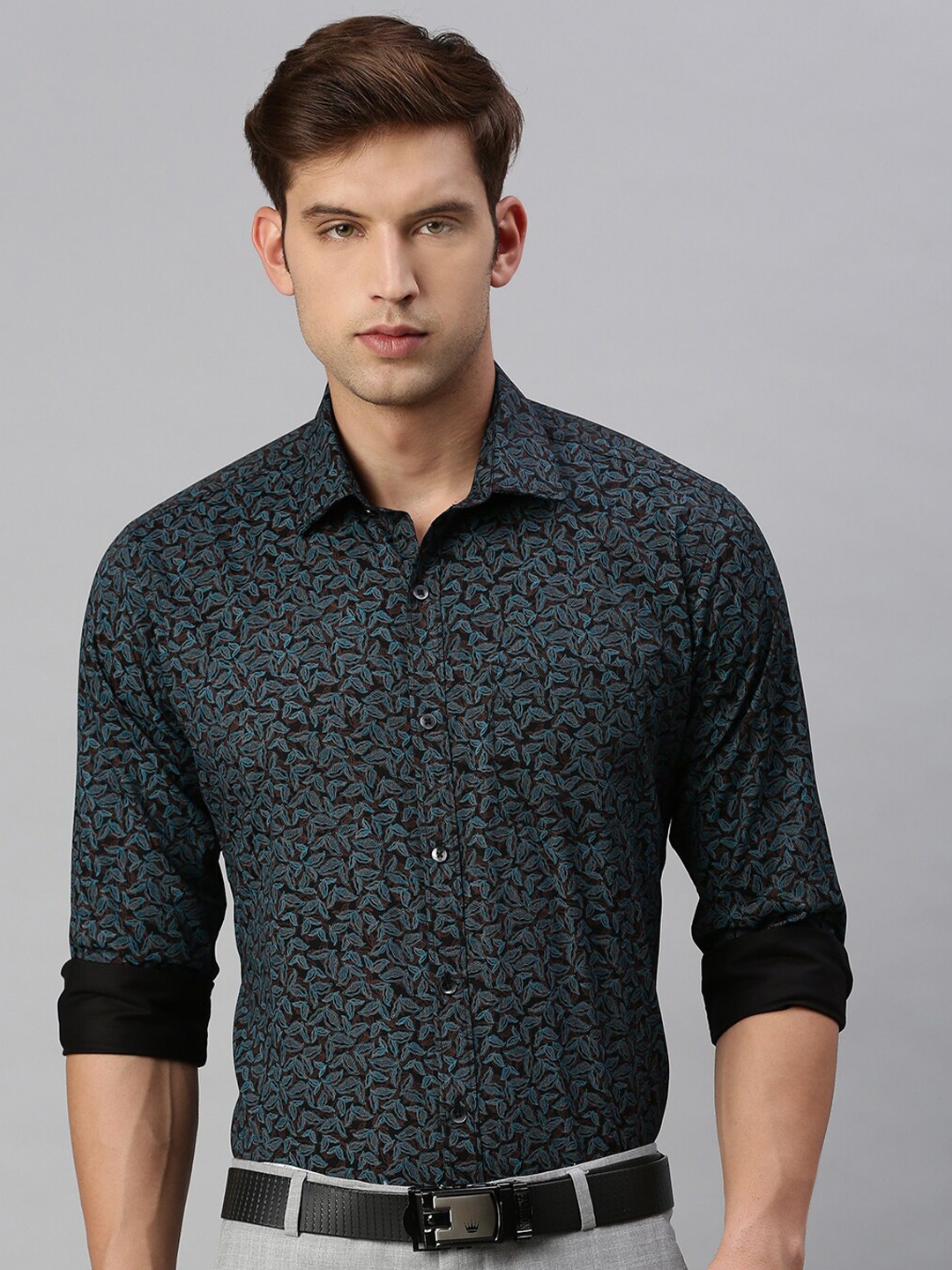

ZEDD Floral Printed Cotton Formal Shirt, Blue