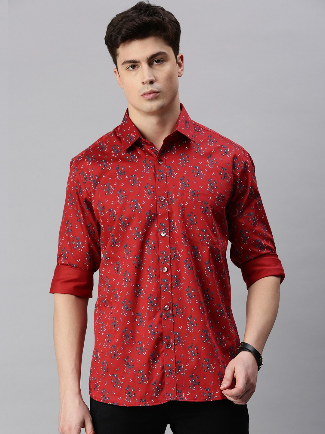 

ZEDD Floral Printed Cotton Casual Shirt, Red