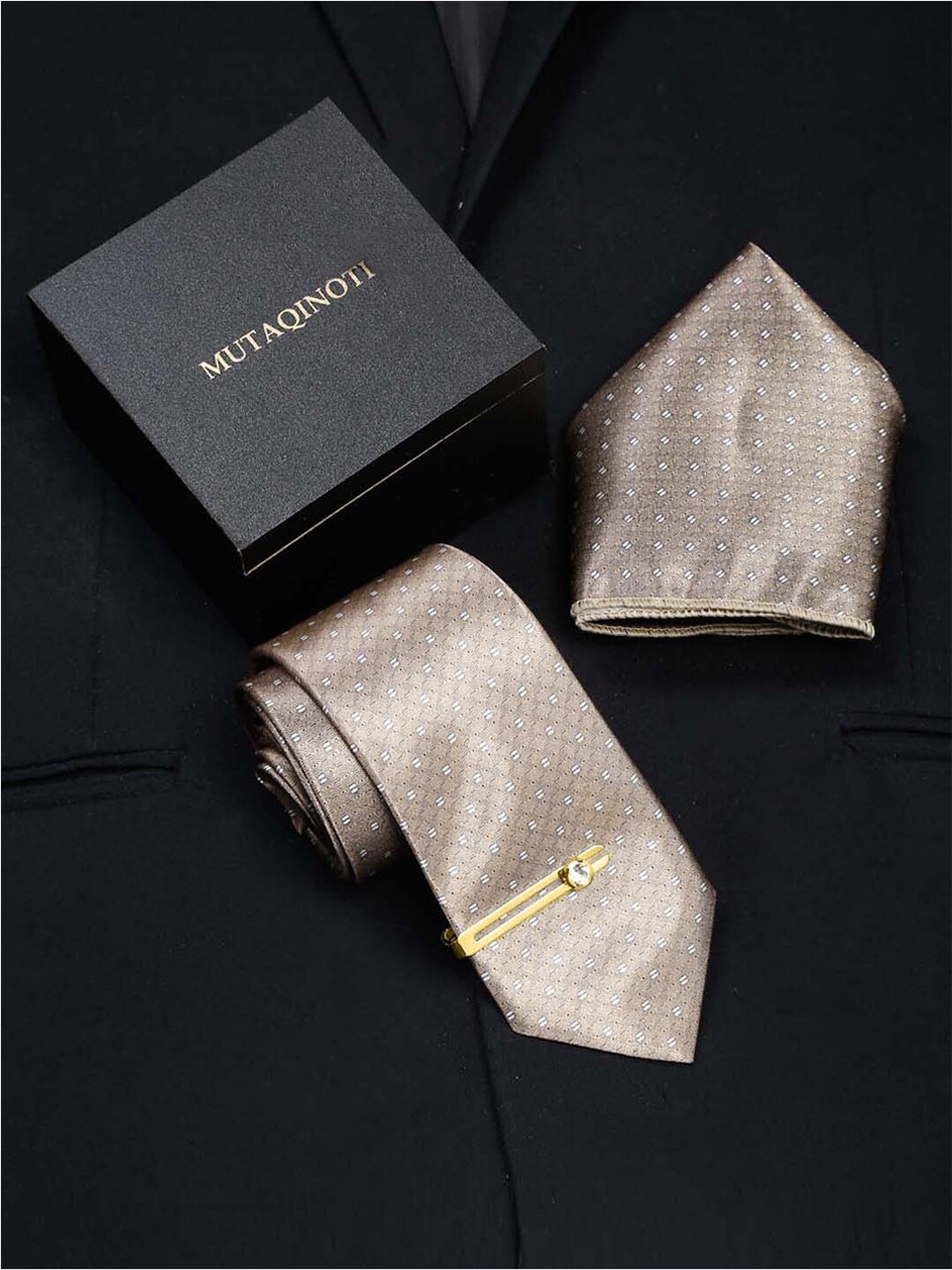

MUTAQINOTI Men Printed Accessory Gift Set, Brown