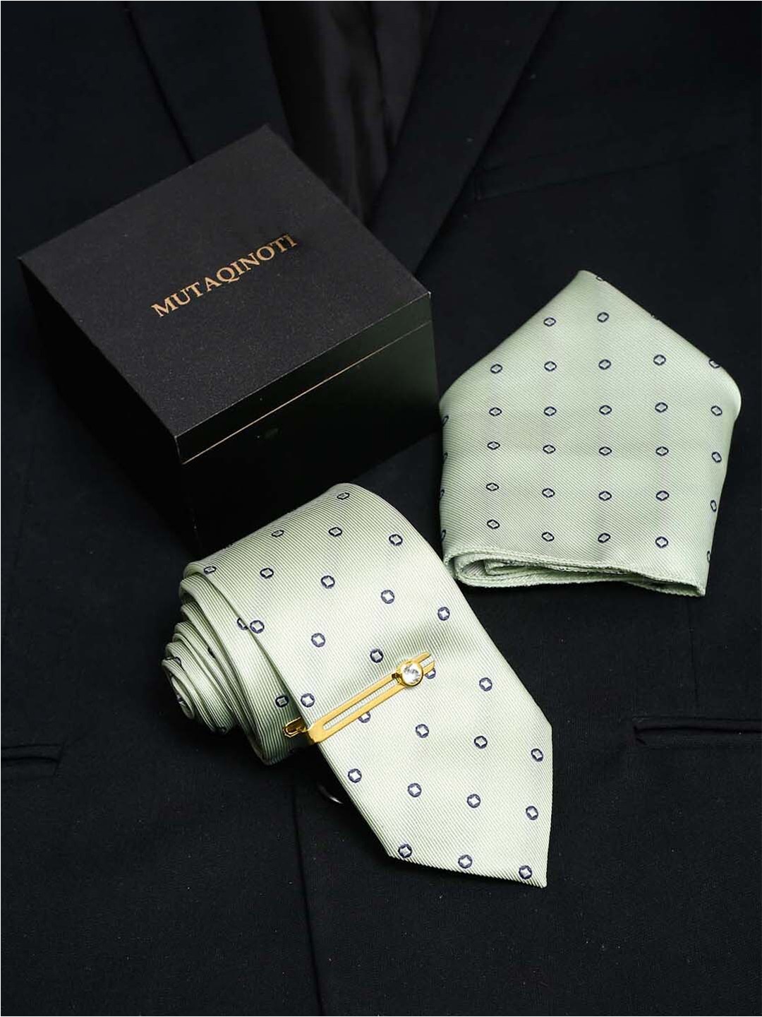 

MUTAQINOTI Men Printed Formal Accessory Gift Set, Green