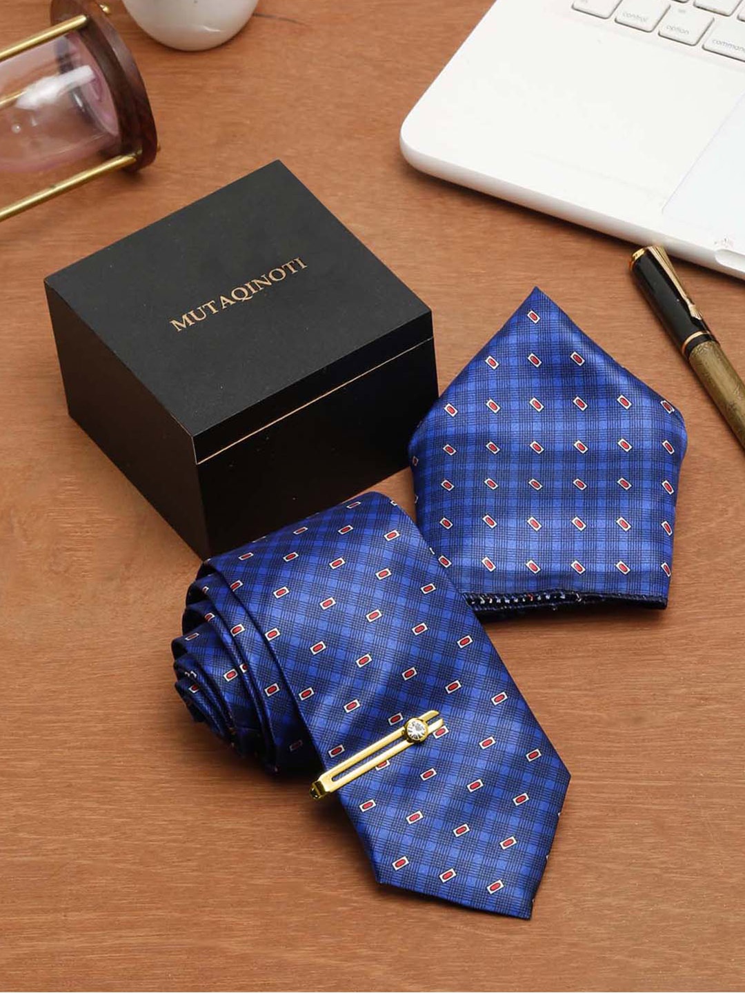 

MUTAQINOTI Men Printed Accessory Gift Set, Blue