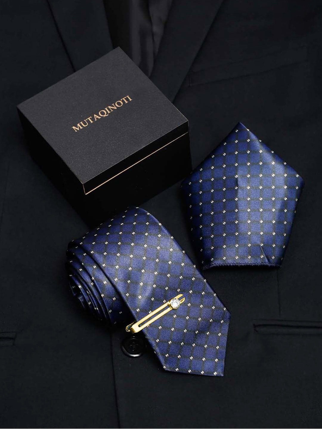 

MUTAQINOTI Men Checkered Accessory Gift Set, Blue