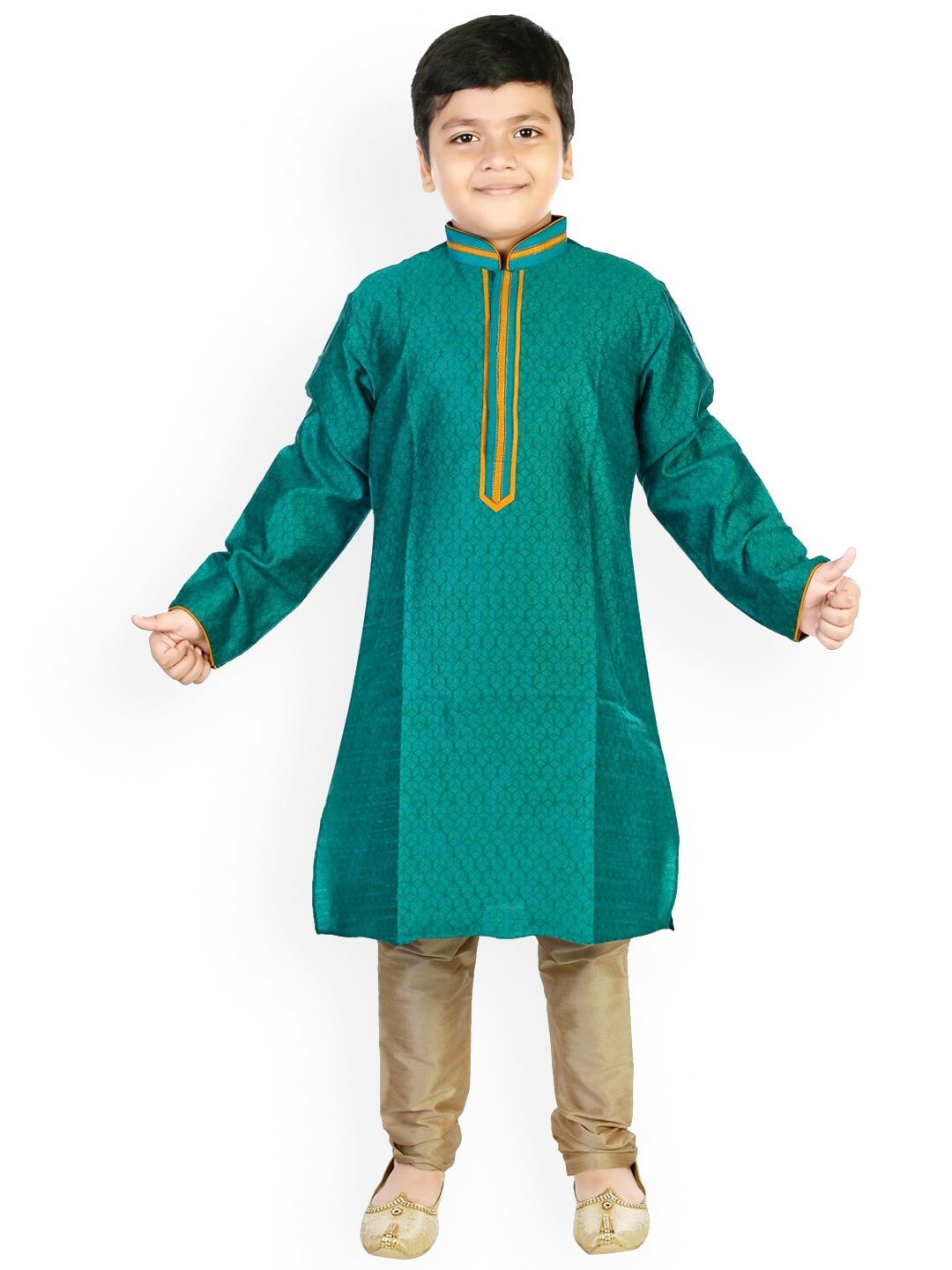 

BAESD Boys Woven Design Silk Sherwani Set, Sea green