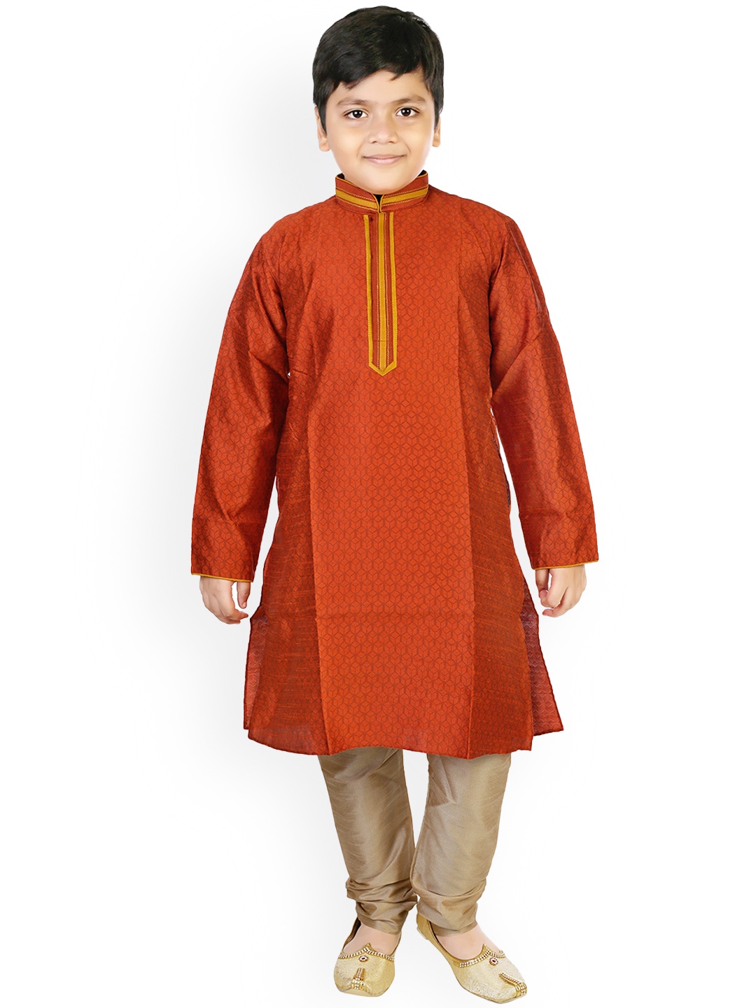

BAESD Boys Woven Design Silk Sherwani Set, Orange