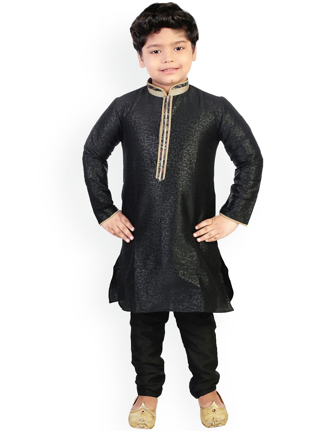 

BAESD Boys Woven Design Silk Sherwani Set, Black