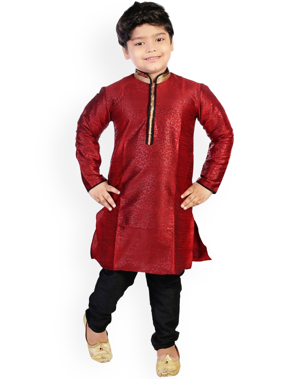 

BAESD Boys Printed Silk Sherwani Set, Maroon