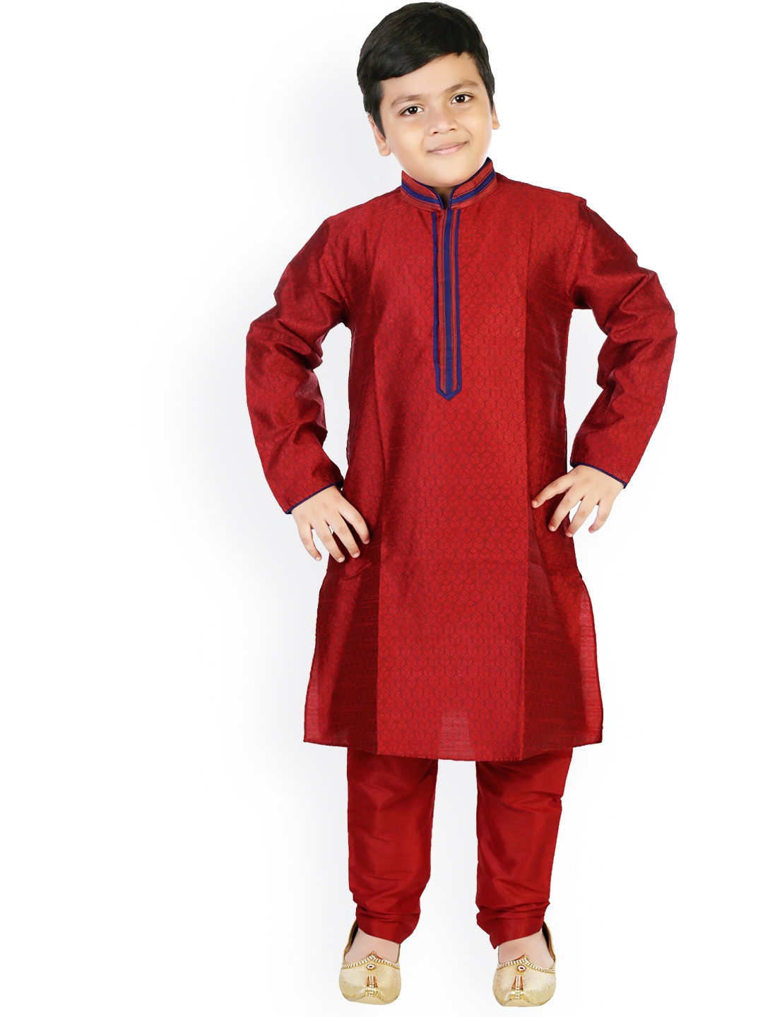 

BAESD Boys Woven Design Silk Sherwani Set, Red