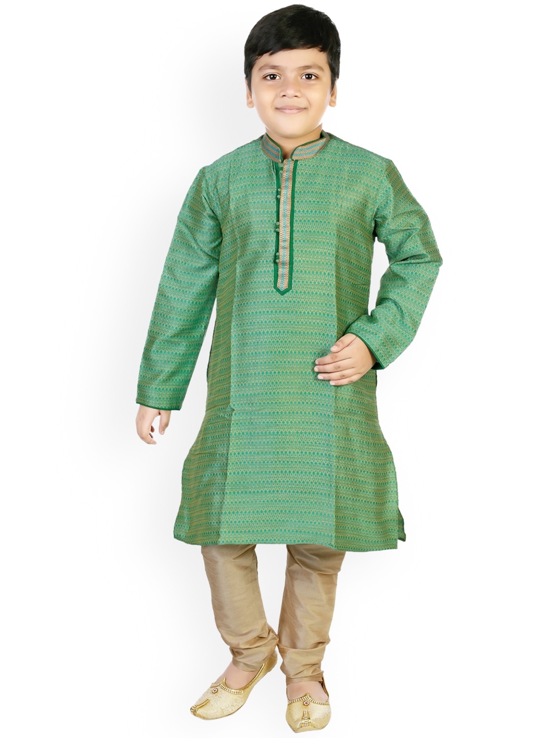 

BAESD Boys Woven Design Silk Sherwani Set, Green