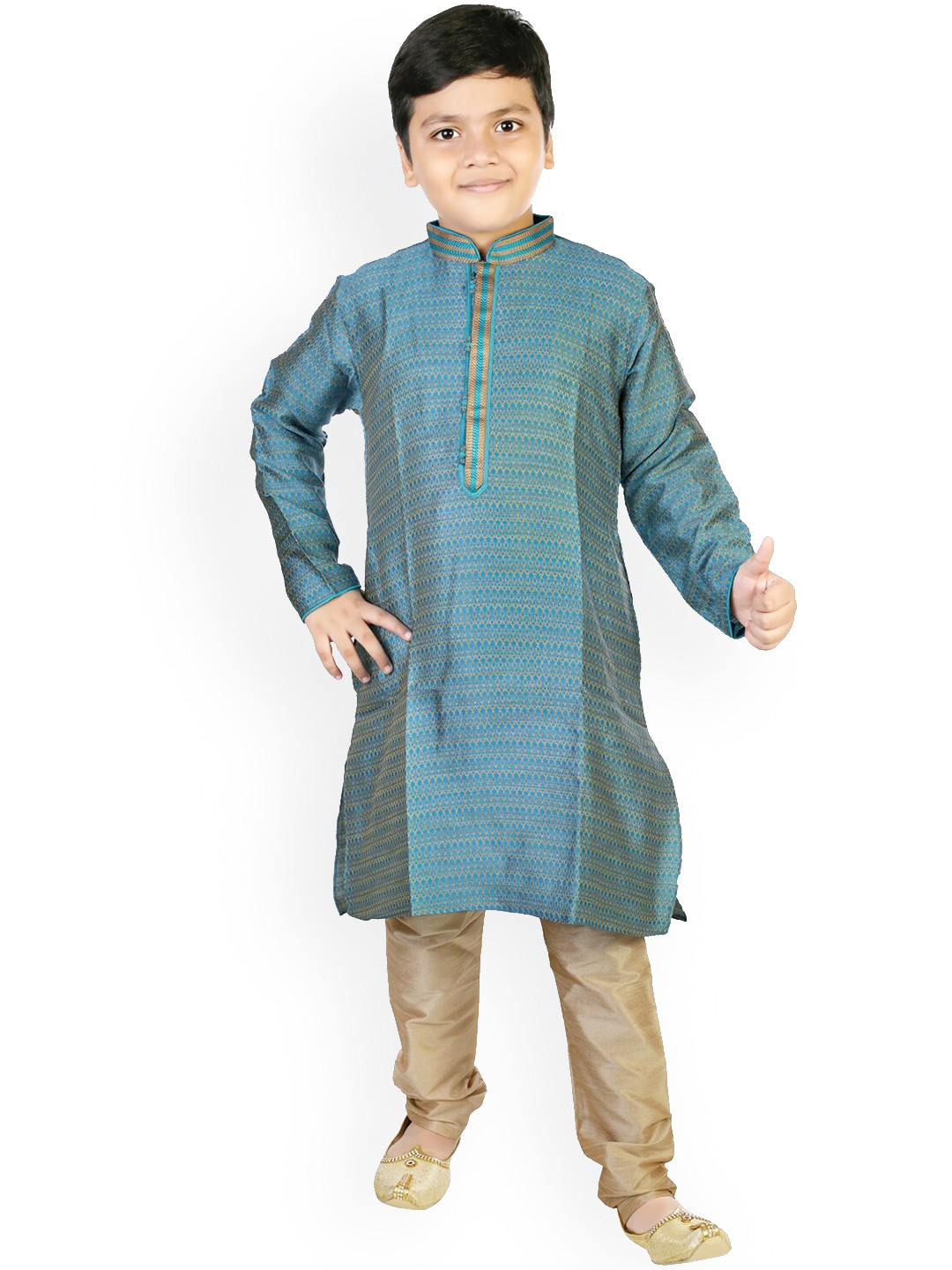 

BAESD Boys Woven Design Silk Sherwani Set, Blue