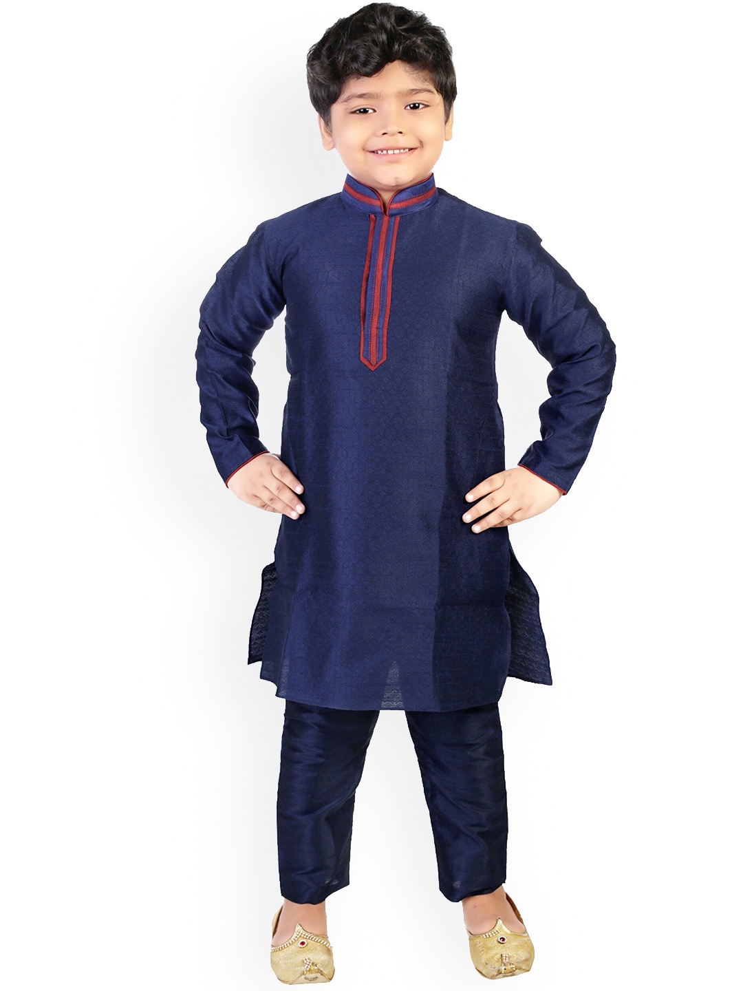 

BAESD Boys Woven Design Silk Sherwani Set, Navy blue