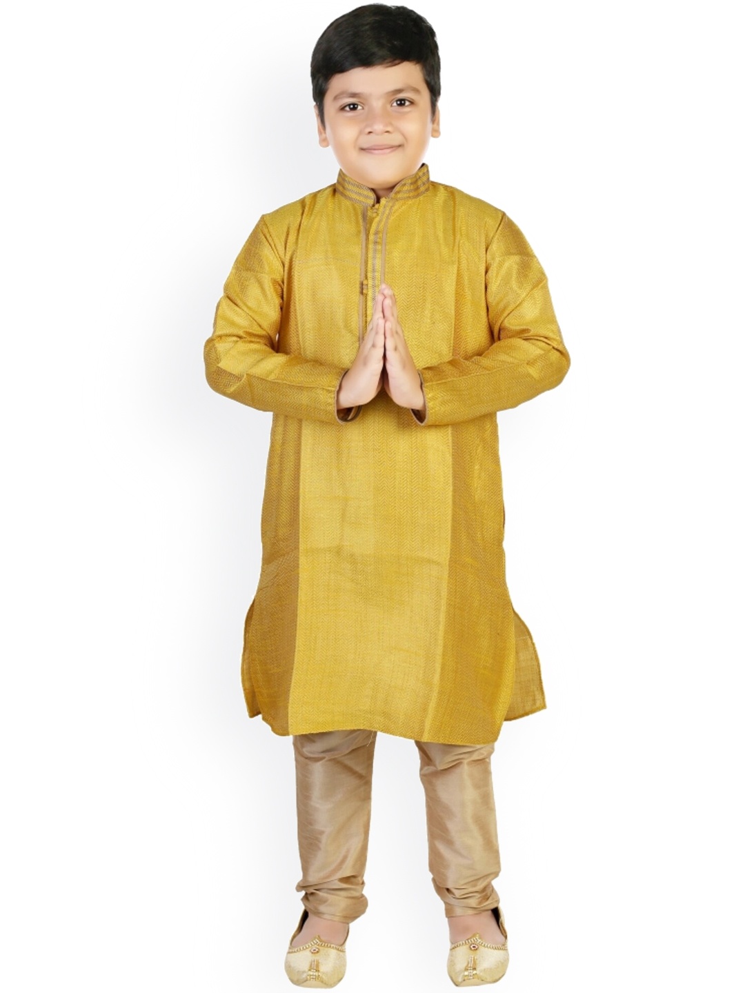 

BAESD Boys Woven Design Silk Sherwani Set, Yellow