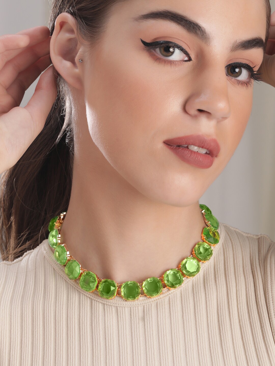 

Rubans Voguish Gold-Plated Zirconia Studded Statement Necklace