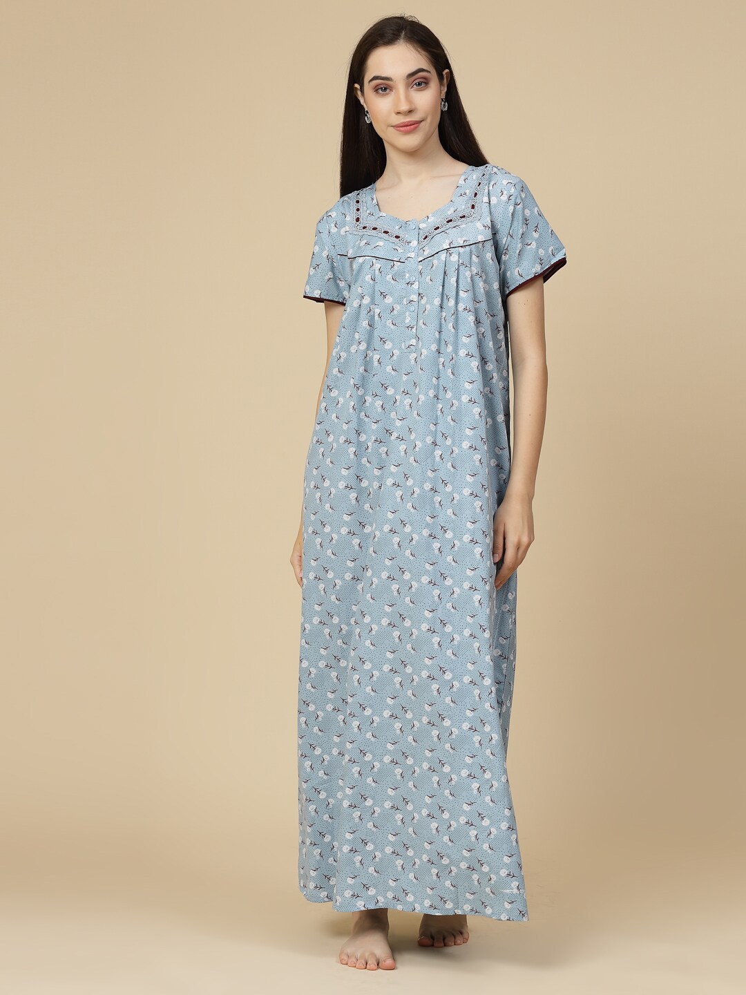 

Sweet Dreams Blue Floral Printed Maxi Nightdress