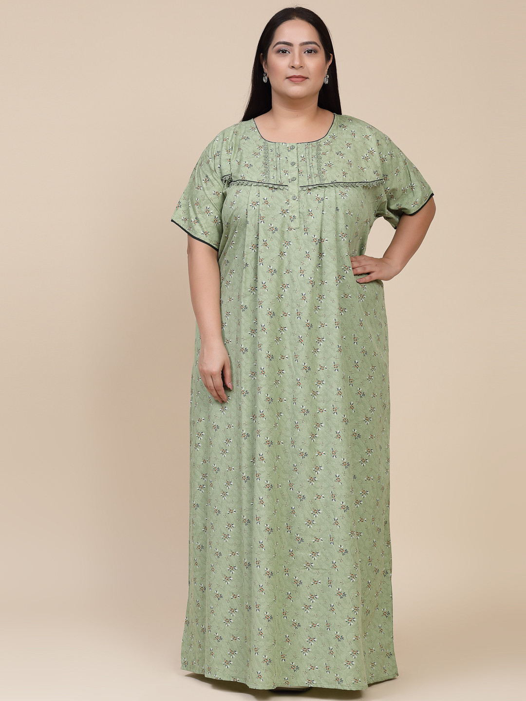 

Sweet Dreams Plus Size Green Floral Printed Maxi Nightdress