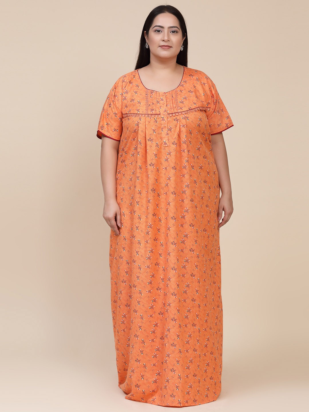 

Sweet Dreams Plus Size Orange Floral Printed Maxi Nightdress