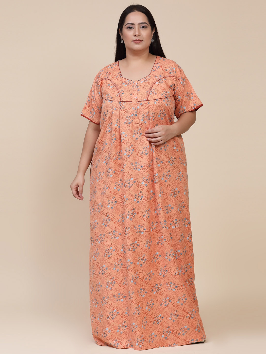 

Sweet Dreams Plus Size Orange Floral Printed Maxi Nightdress