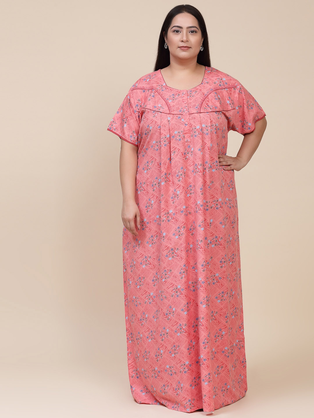 

Sweet Dreams Plus Size Coral Floral Printed Maxi Nightdress