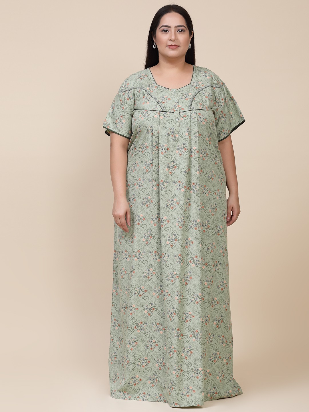 

Sweet Dreams Plus Size Green Floral Printed Maxi Nightdress