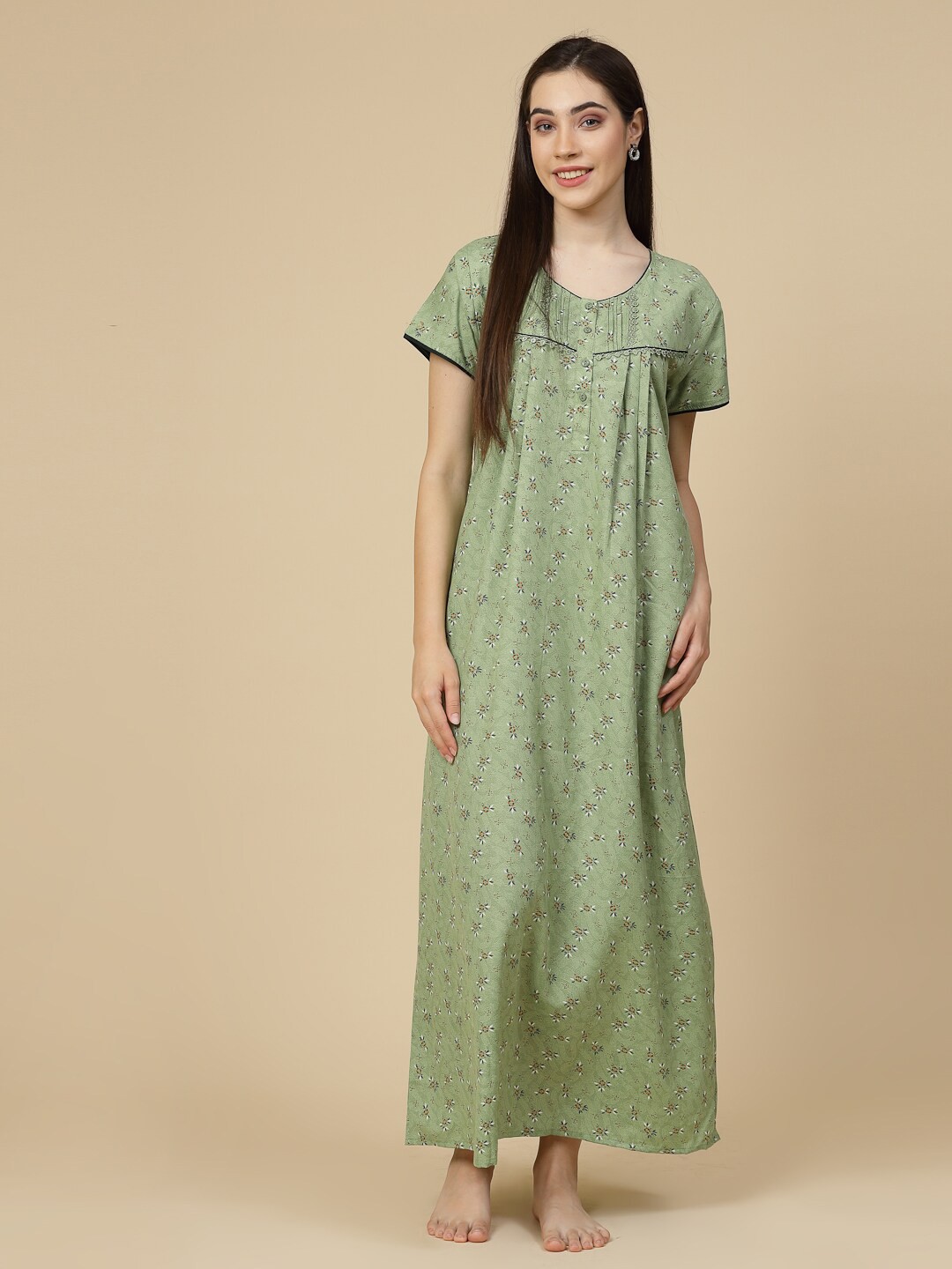 

Sweet Dreams Green Floral Printed Maxi Nightdress