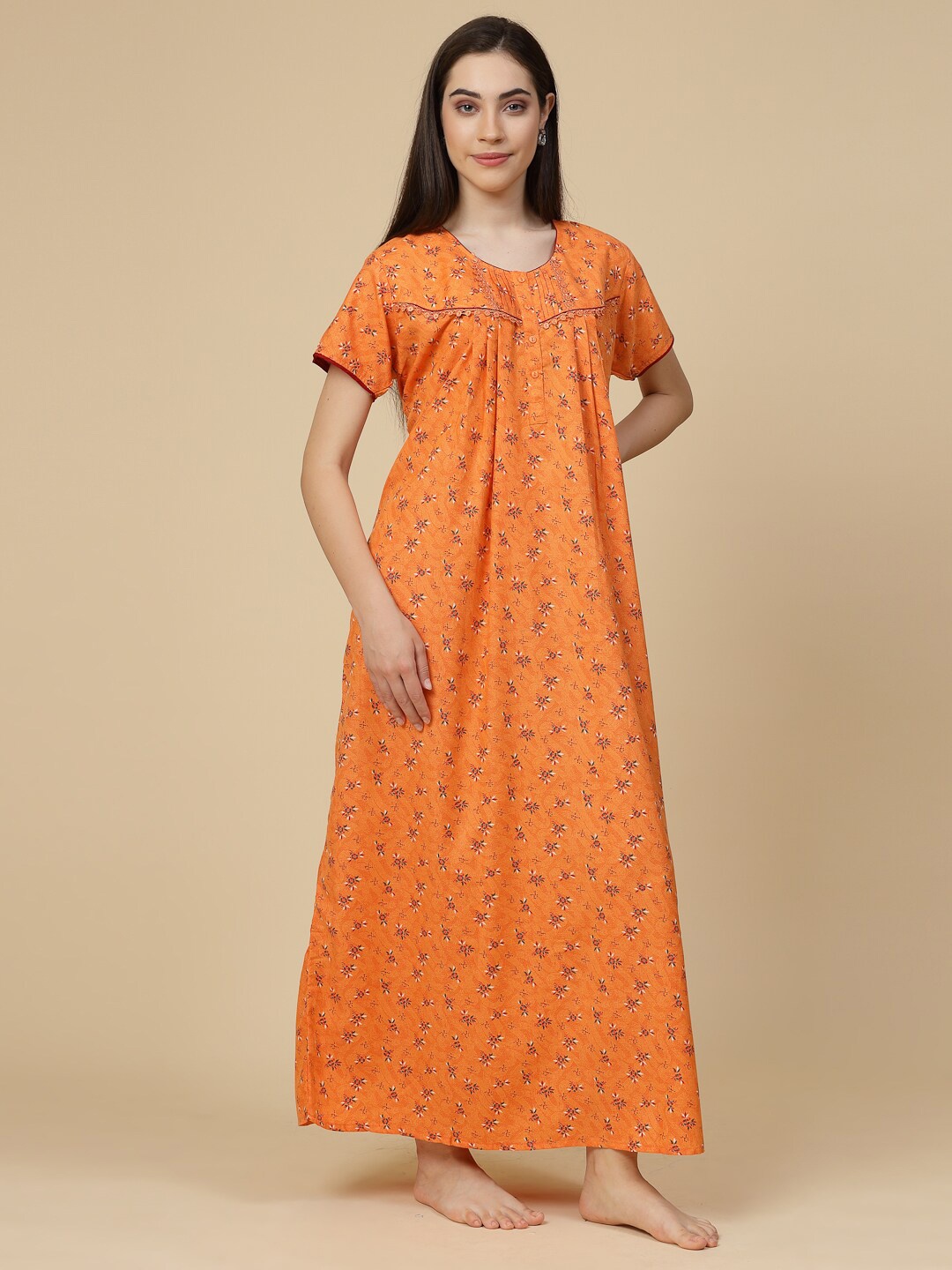 

Sweet Dreams Orange Floral Printed Maxi Nightdress