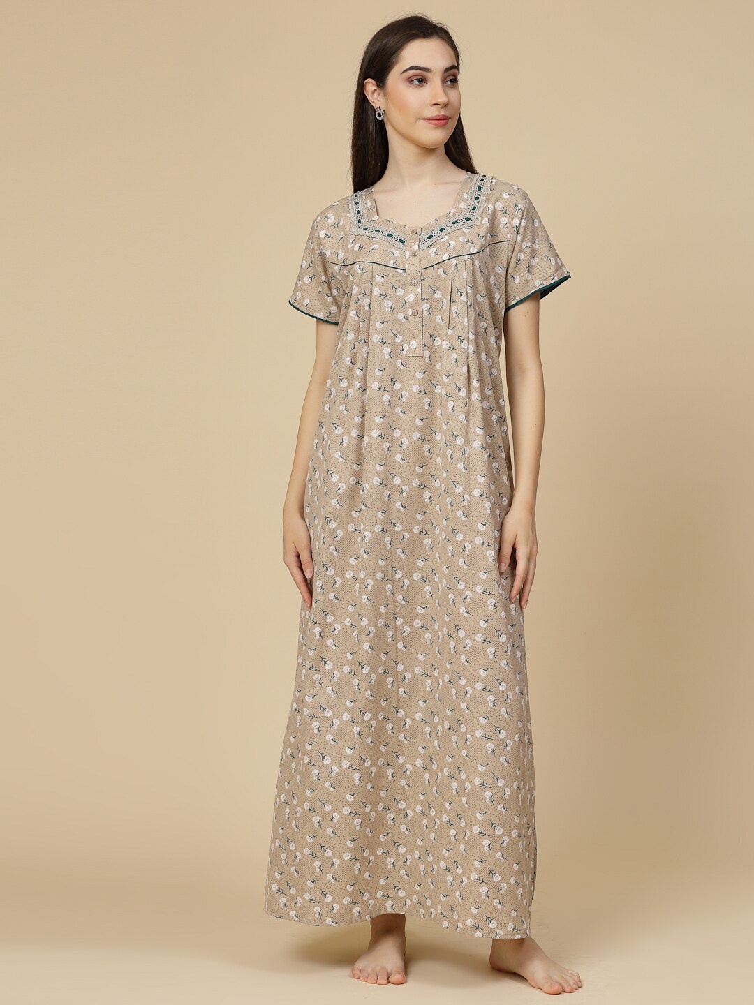 

Sweet Dreams Brown Floral Printed Maxi Nightdress