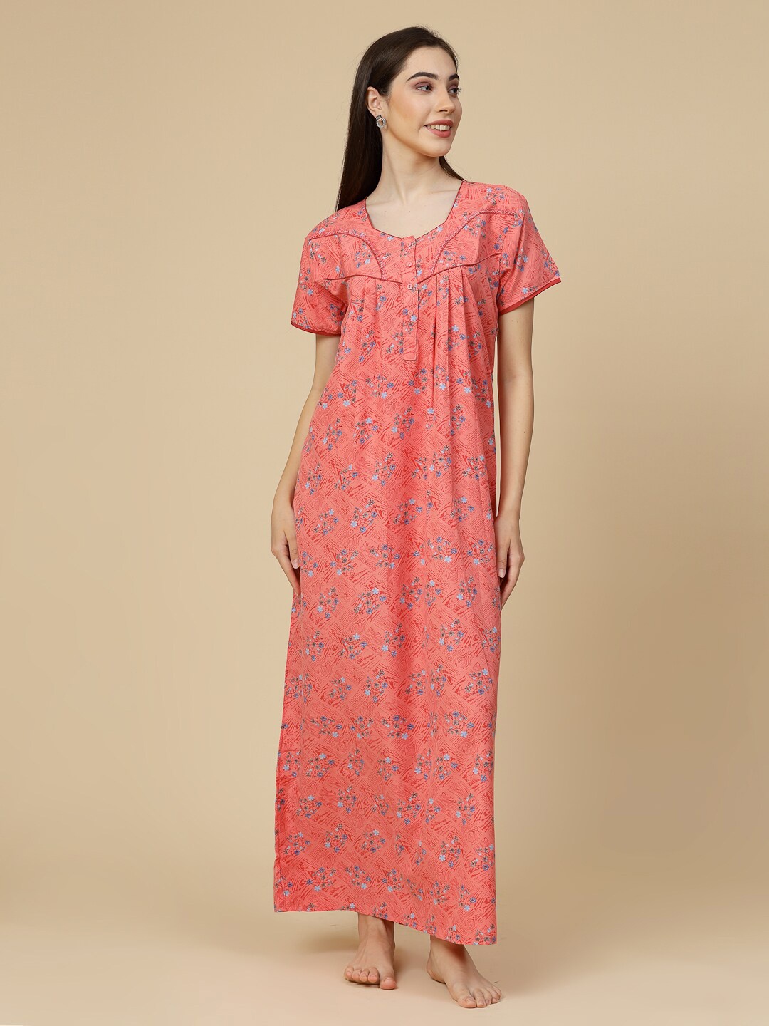 

Sweet Dreams Coral Floral Printed Maxi Nightdress