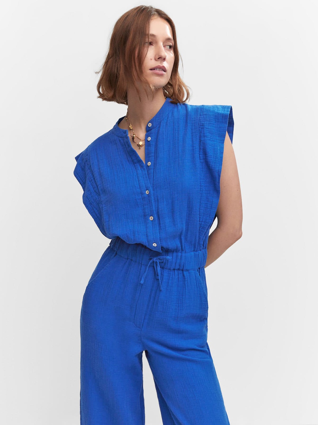 

MANGO Pure Cotton Basic Jumpsuit, Blue