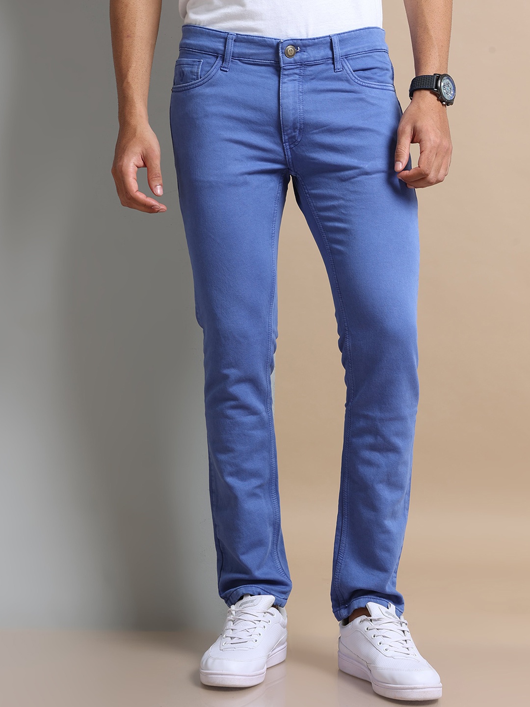 

VUDU Narrow Slim Fit Mid Rise Clean Look Cotton Stretchable Jeans, Blue