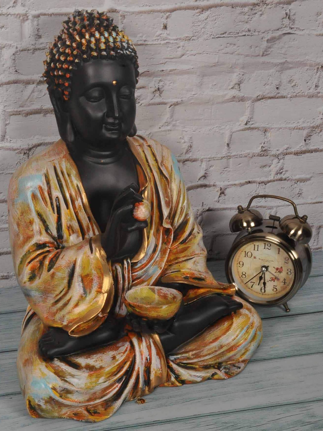 

SHREE KALA HOME DECOR Beige & Black Lord Buddha Meditating Showpiece