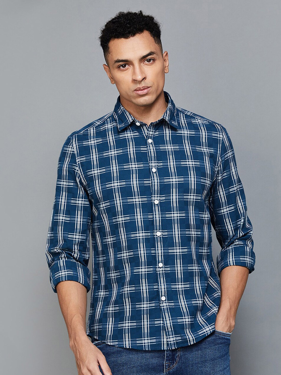 

Fame Forever by Lifestyle Tartan Checked Cotton Casual Shirt, Blue
