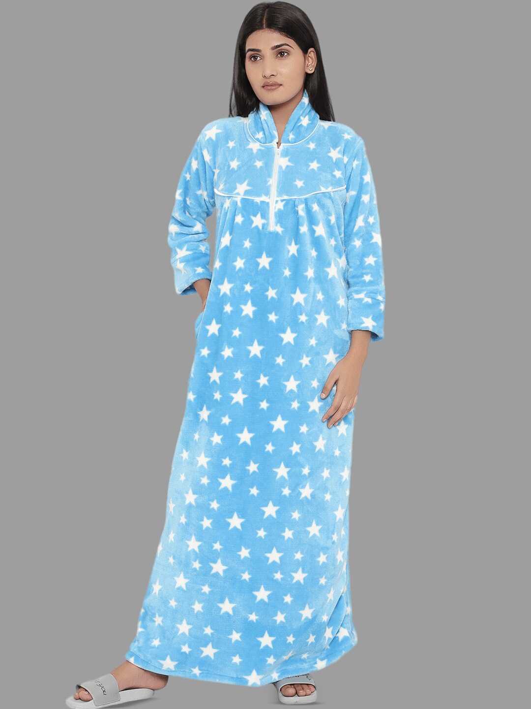 

PALIVAL Polka Dots Printed Maxi Nightdress, Blue