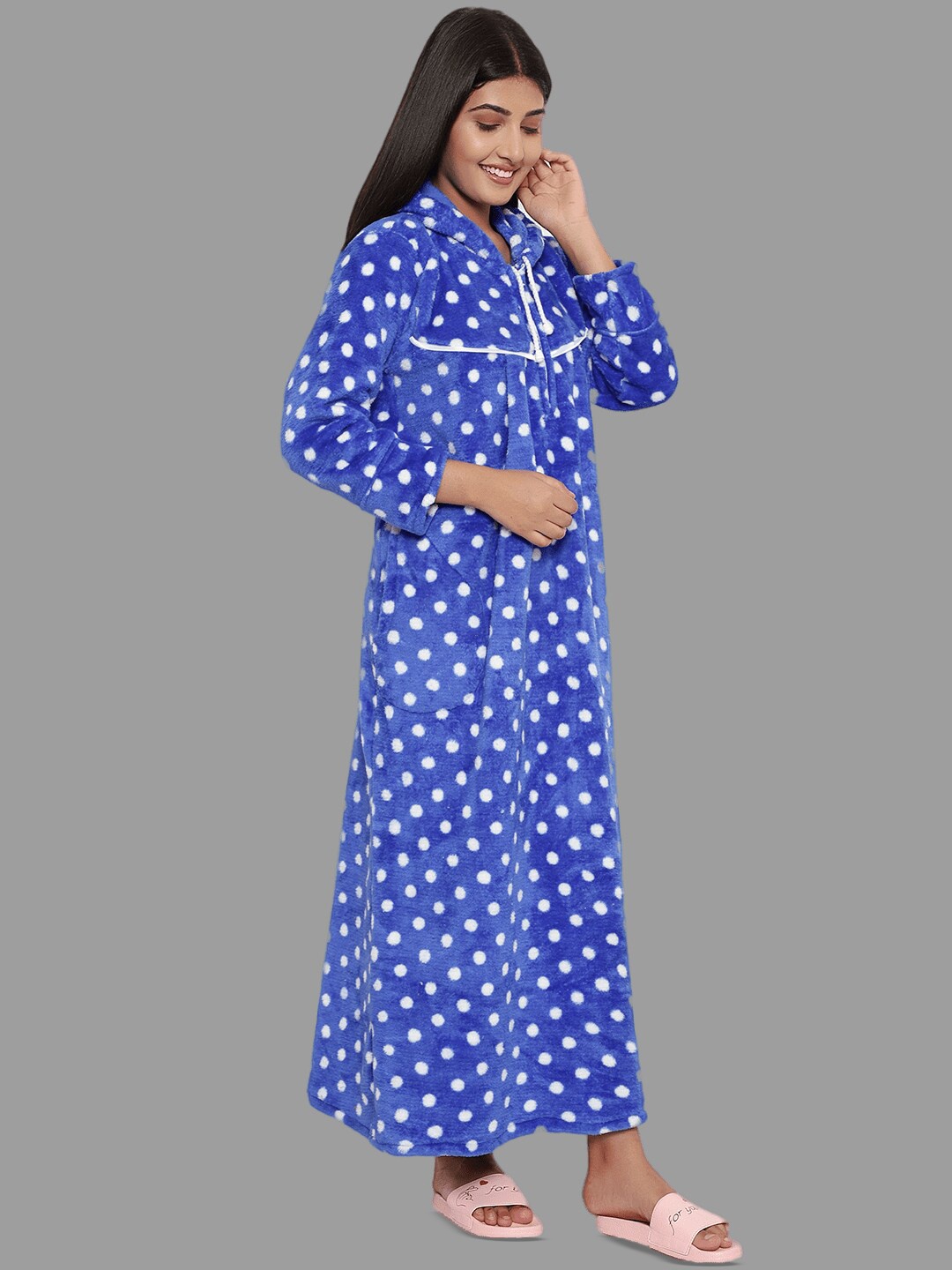 

PALIVAL Polka Dots Printed Maxi Nightdress, Blue