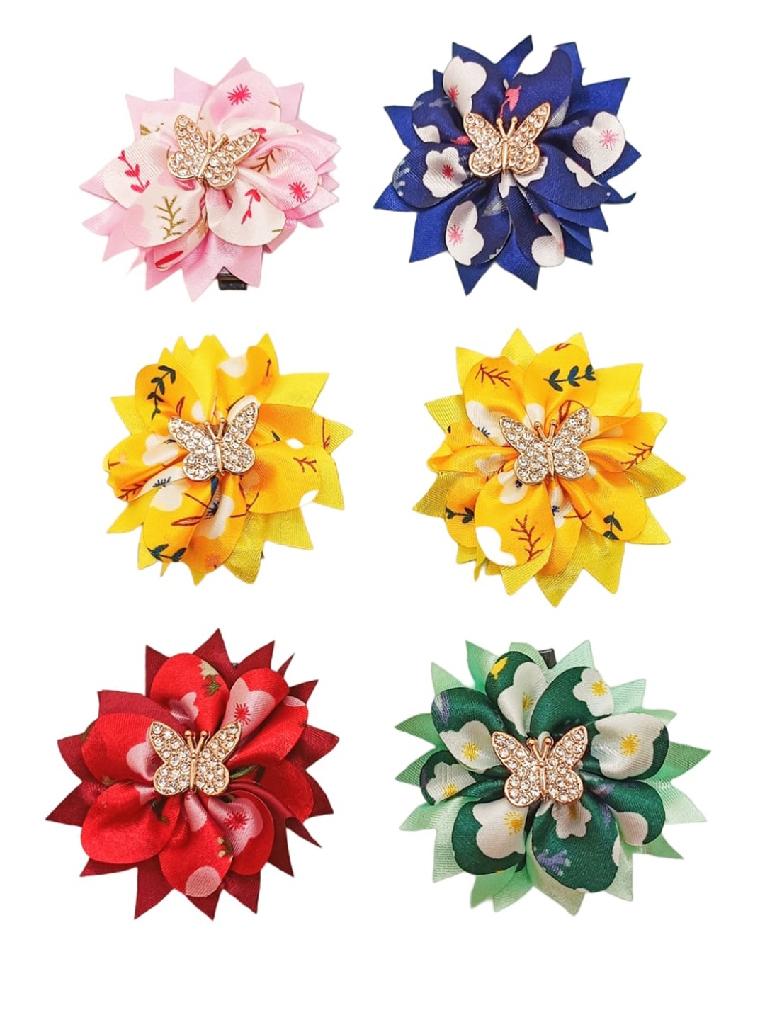 

FEMMIBELLA Girls Set of 6 Embellished Alligator Hair Clips, Yellow