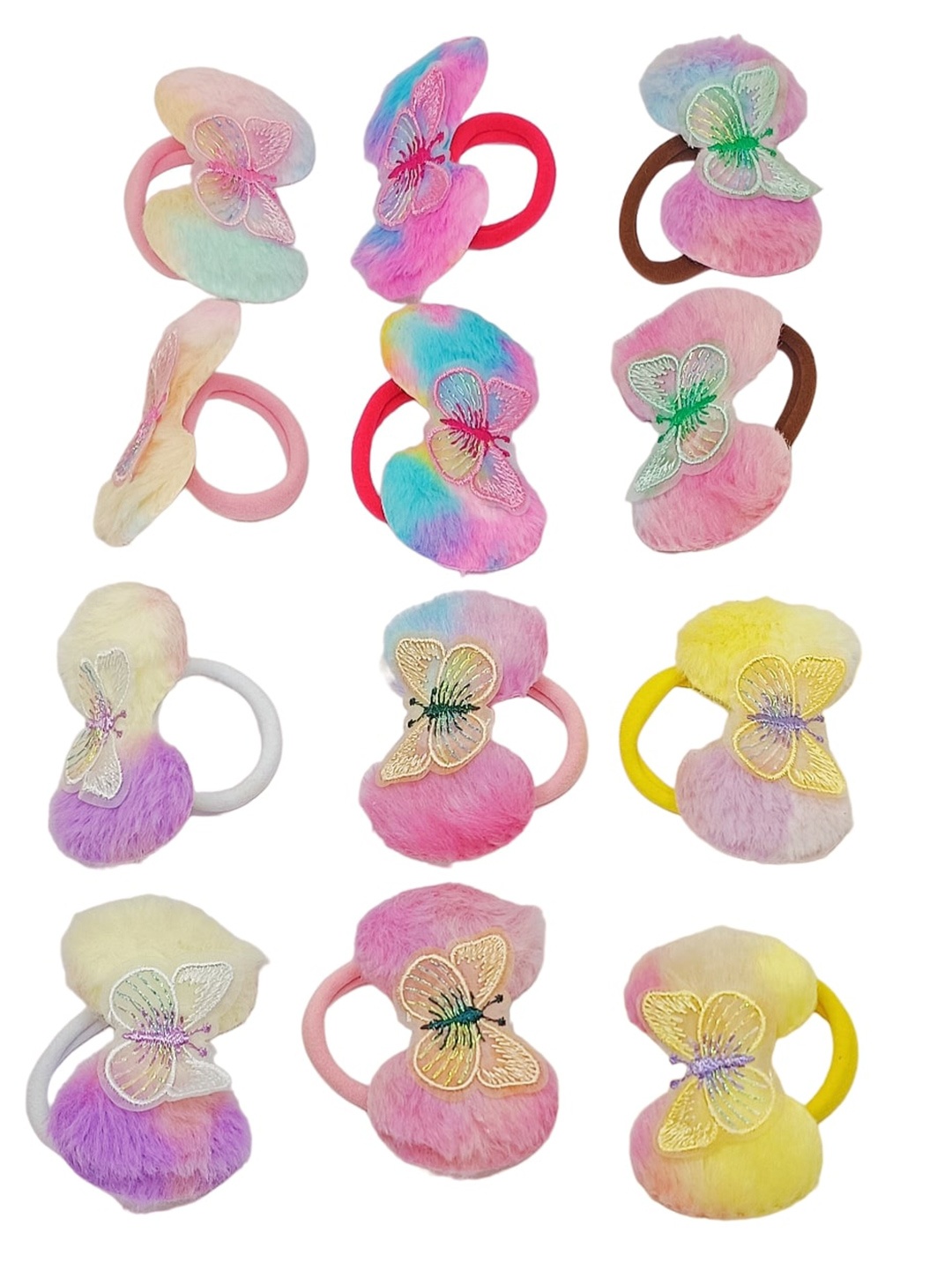 

FEMMIBELLA Girls Set Of 12 Fur Ponytail Holders, Pink