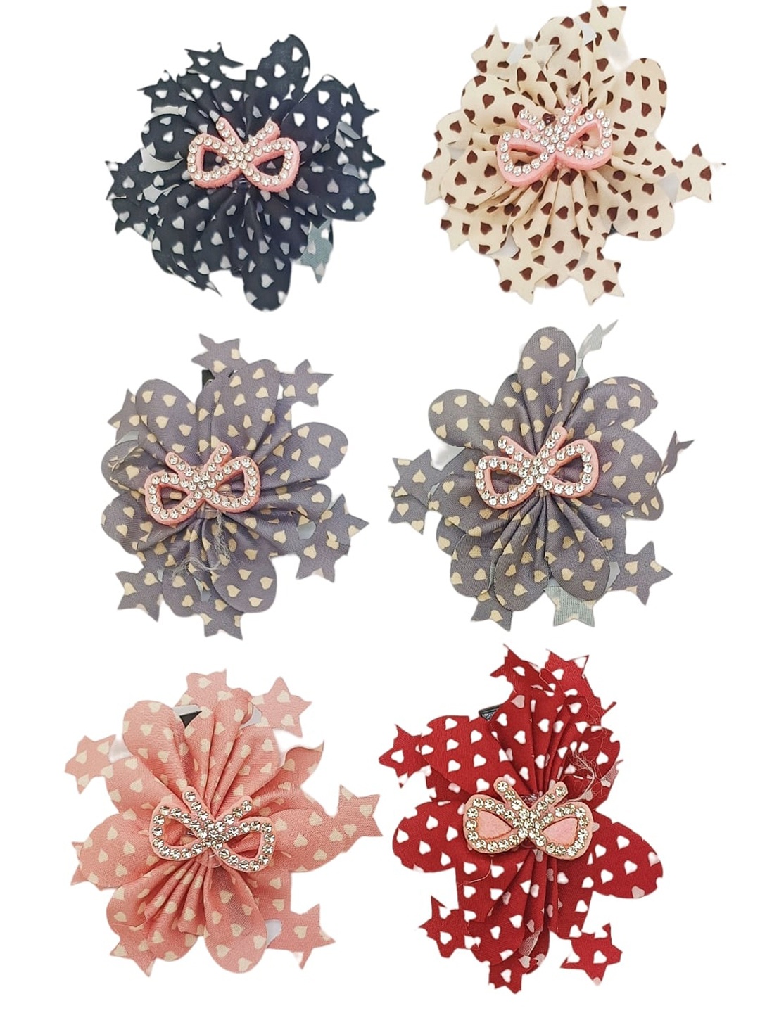 

FEMMIBELLA Girls Set of 6 Embellished Alligator Hair Clips, Red