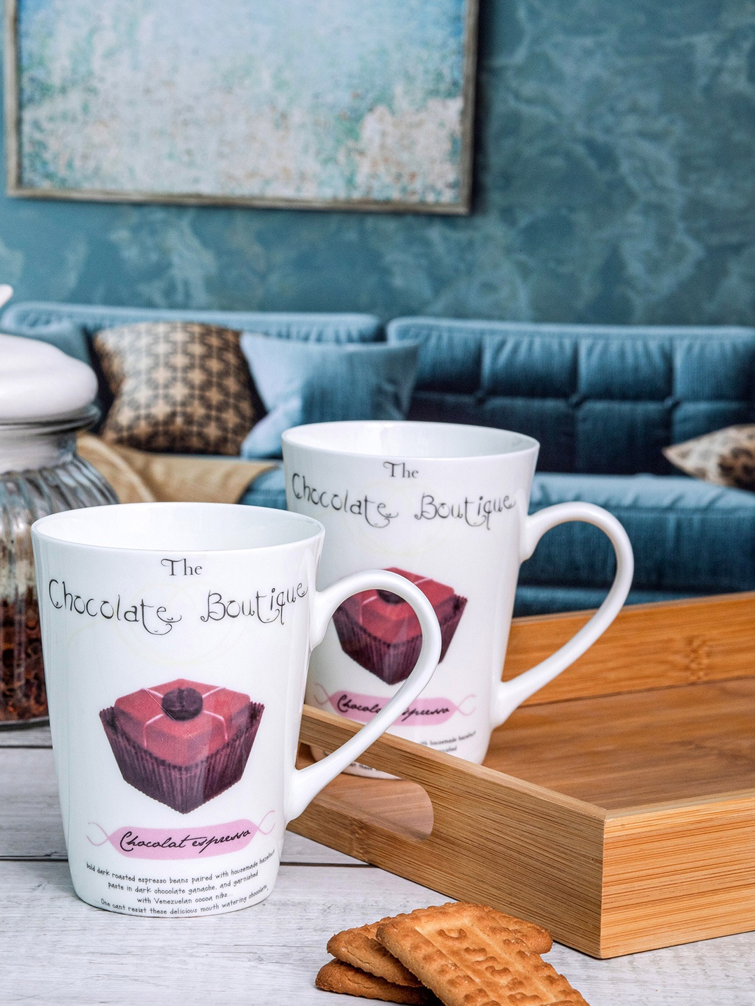 

GOODHOMES 2 Pieces White Printed Bone China Glossy Coffee Mugs - 360 ML Each