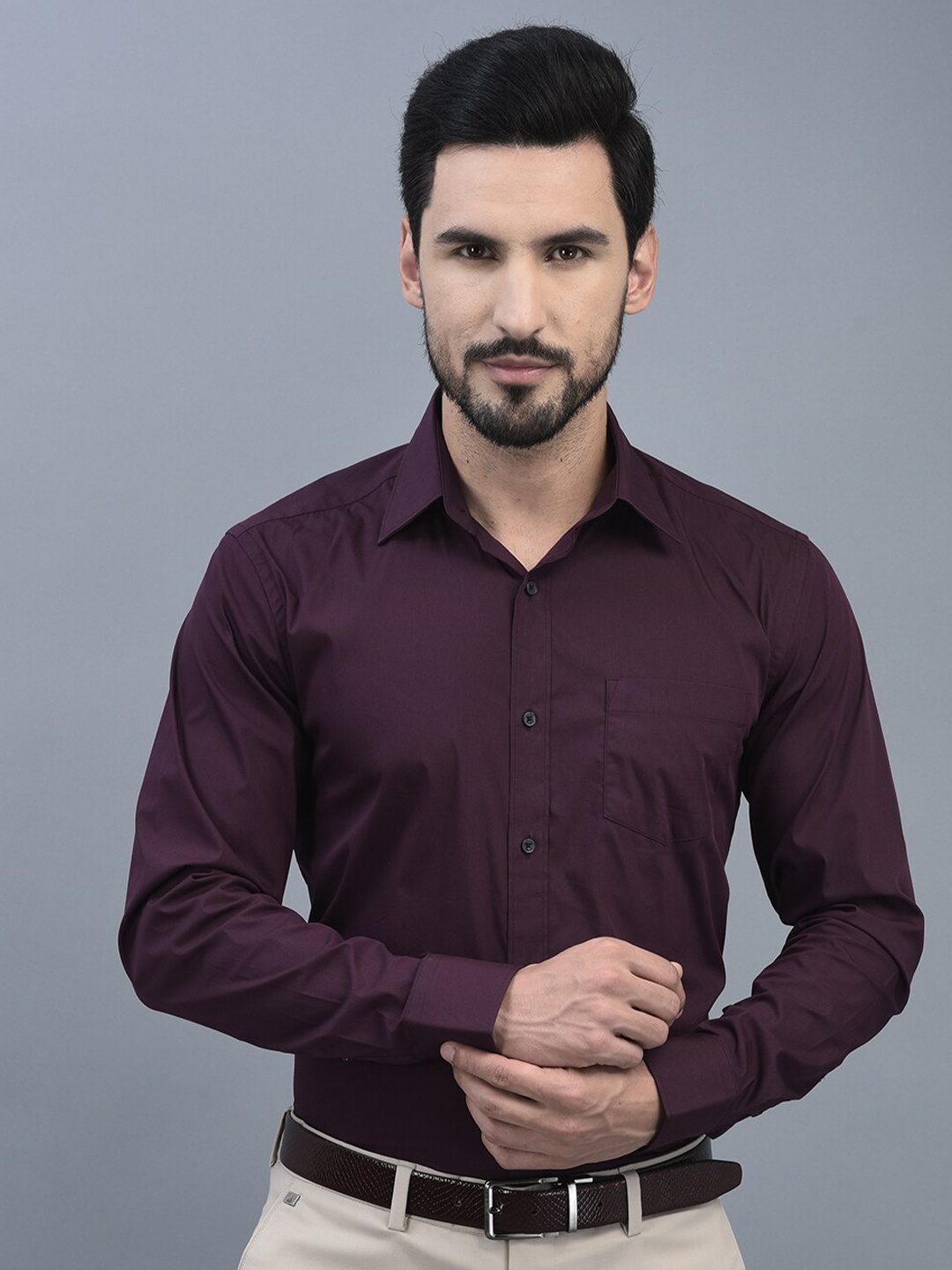 CANOE Relaxed Tailored Fit Cotton Formal Shirt, Maroon
