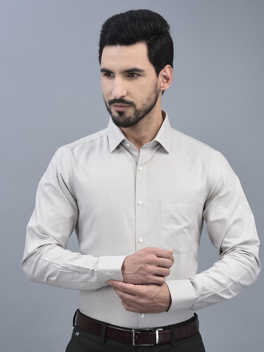 

CANOE Relaxed Checked Tailored Fit Pure Cotton Formal Shirt, Beige