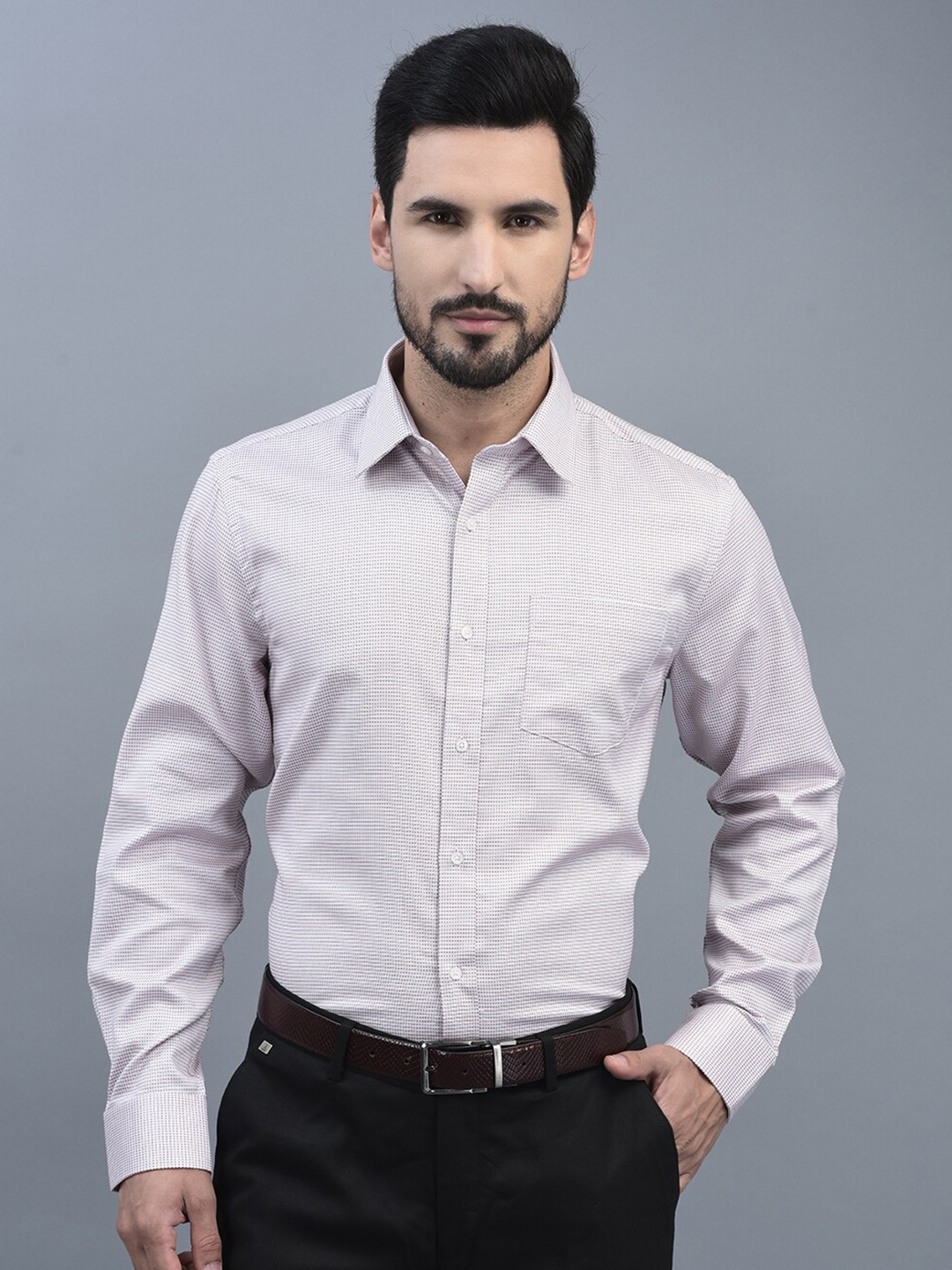 

CANOE Relaxed Self Designed Tailored Fit Pure Cotton Formal Shirt, Red