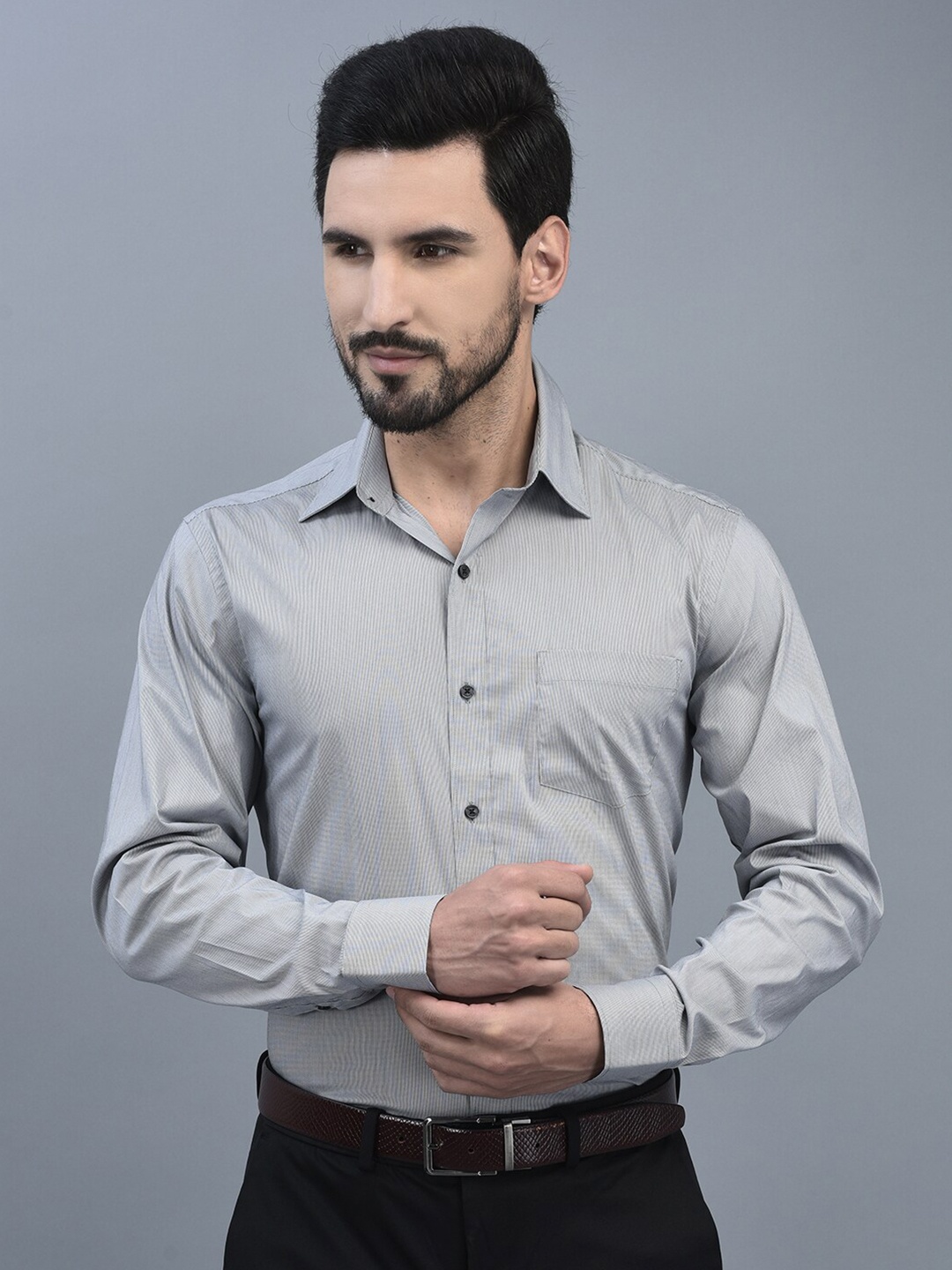 

CANOE Relaxed Striped Tailored Fit Cotton Formal Shirt, Grey